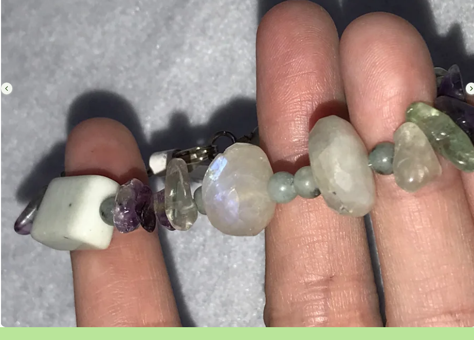 6 3/4" Rainbow Fluorite, Moonstone and Jade Bracelet