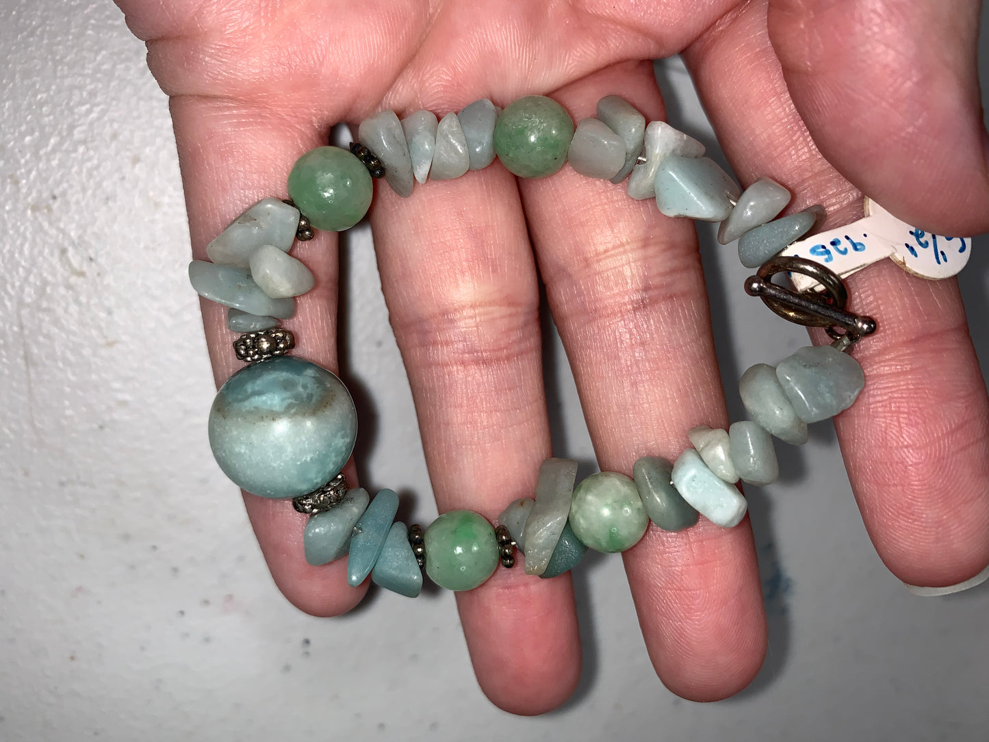 6 1/2" Aquamarine, Jade, Amazonite Beaded Bracelet