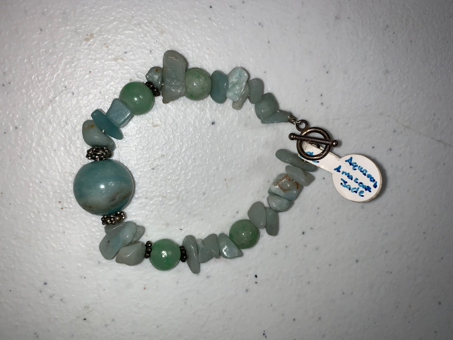 6 1/2" Aquamarine, Jade, Amazonite Beaded Bracelet