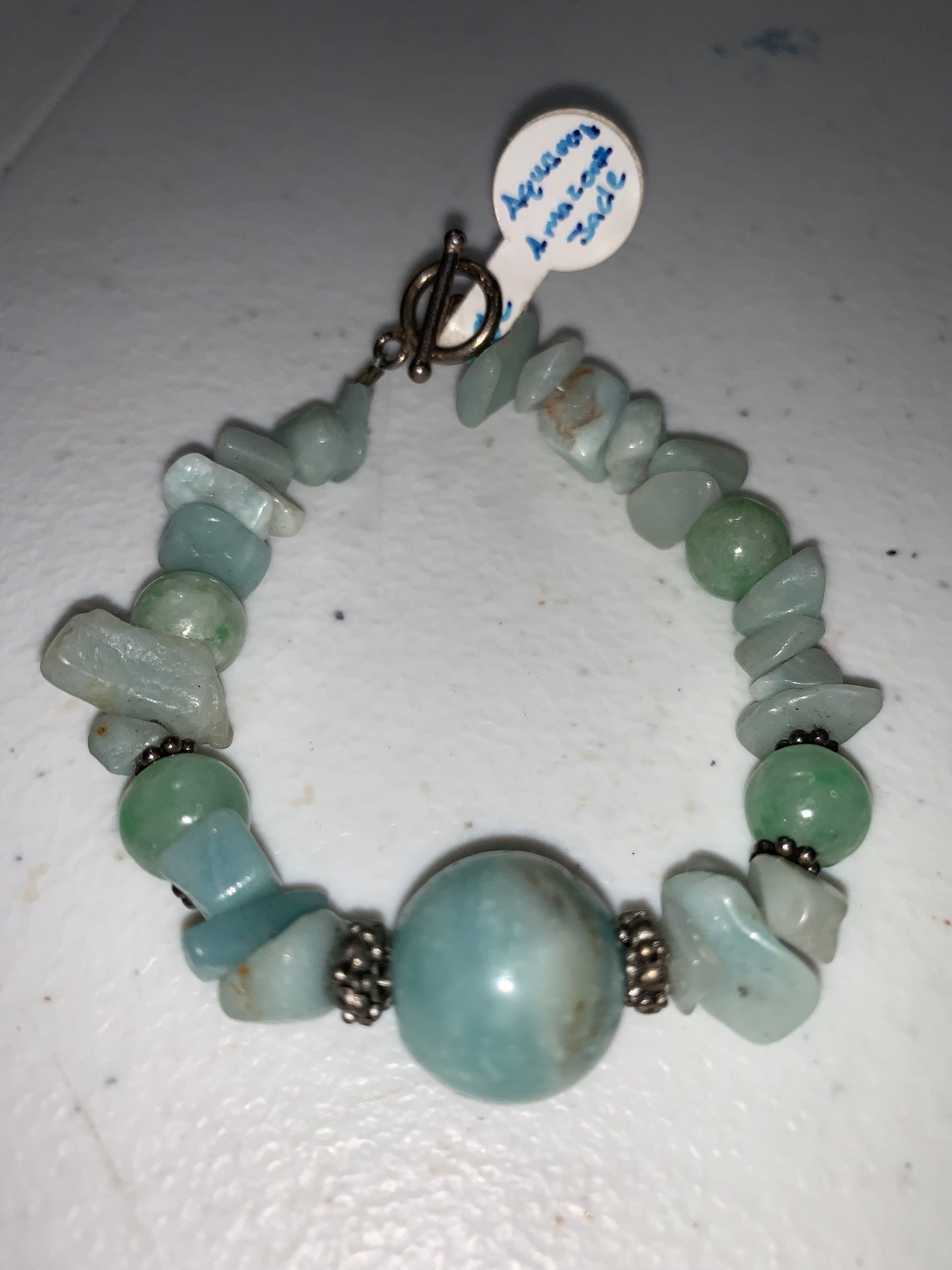 6 1/2" Aquamarine, Jade, Amazonite Beaded Bracelet