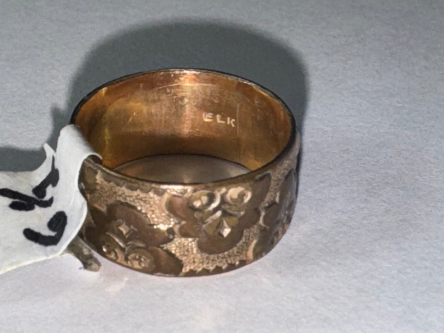 14 Kt Gp Wide Band Floral Ring, Size 6 1/2