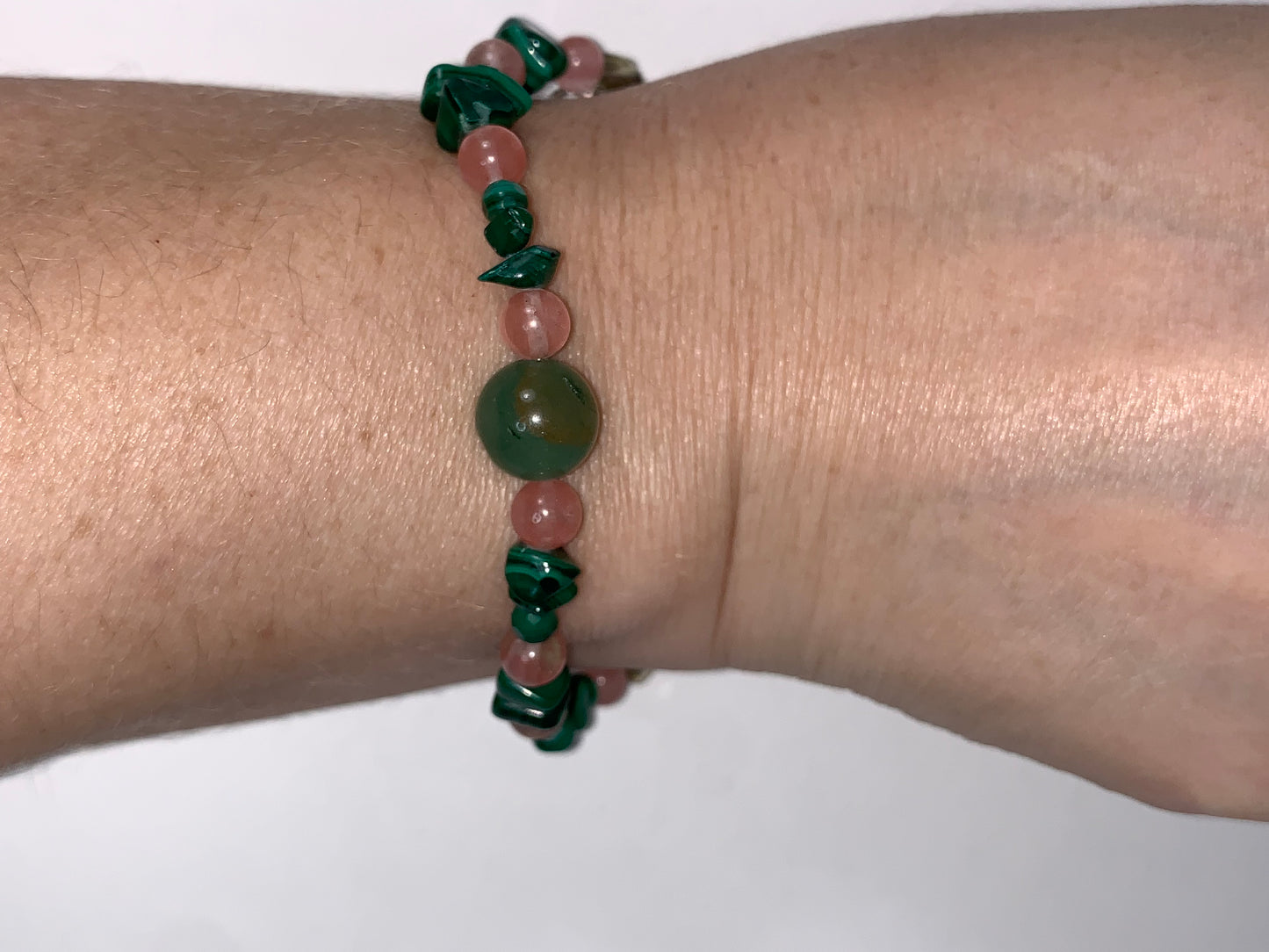 6 1/4" Malachite and Cherry Quartz Bracelet