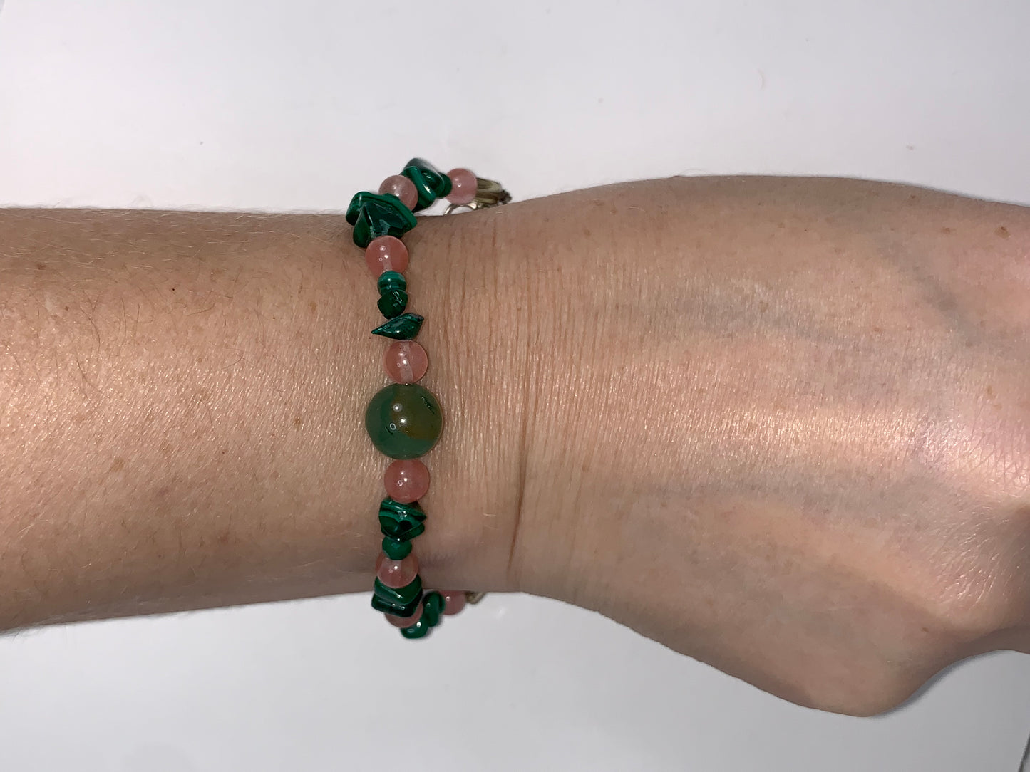 6 1/4" Malachite and Cherry Quartz Bracelet