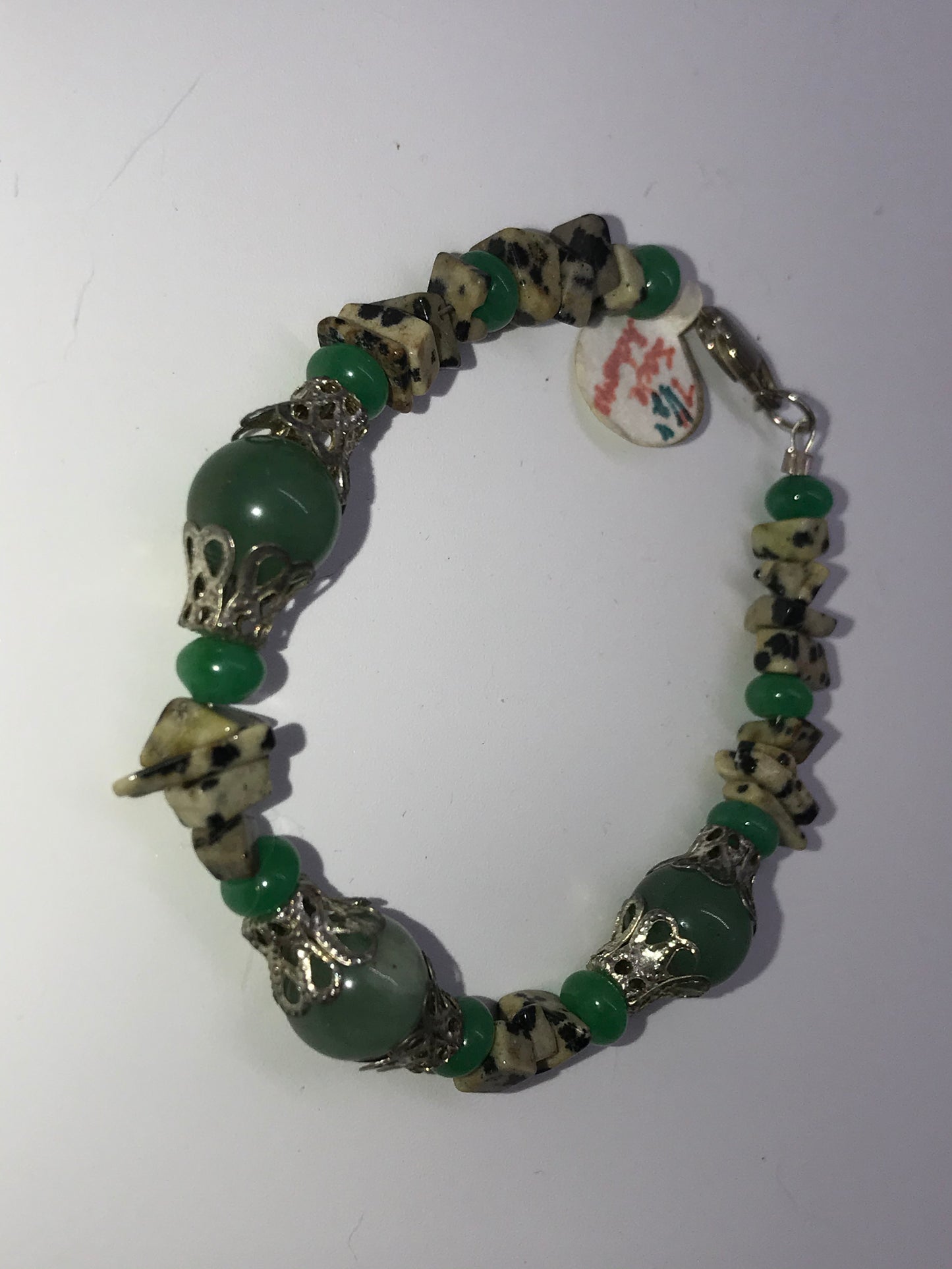 7 1/2" Green Aventurine And Dalmatian Jasper Bracelet