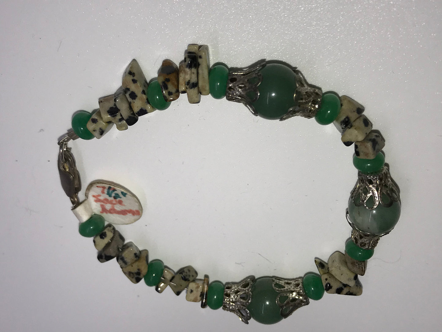 7 1/2" Green Aventurine And Dalmatian Jasper Bracelet