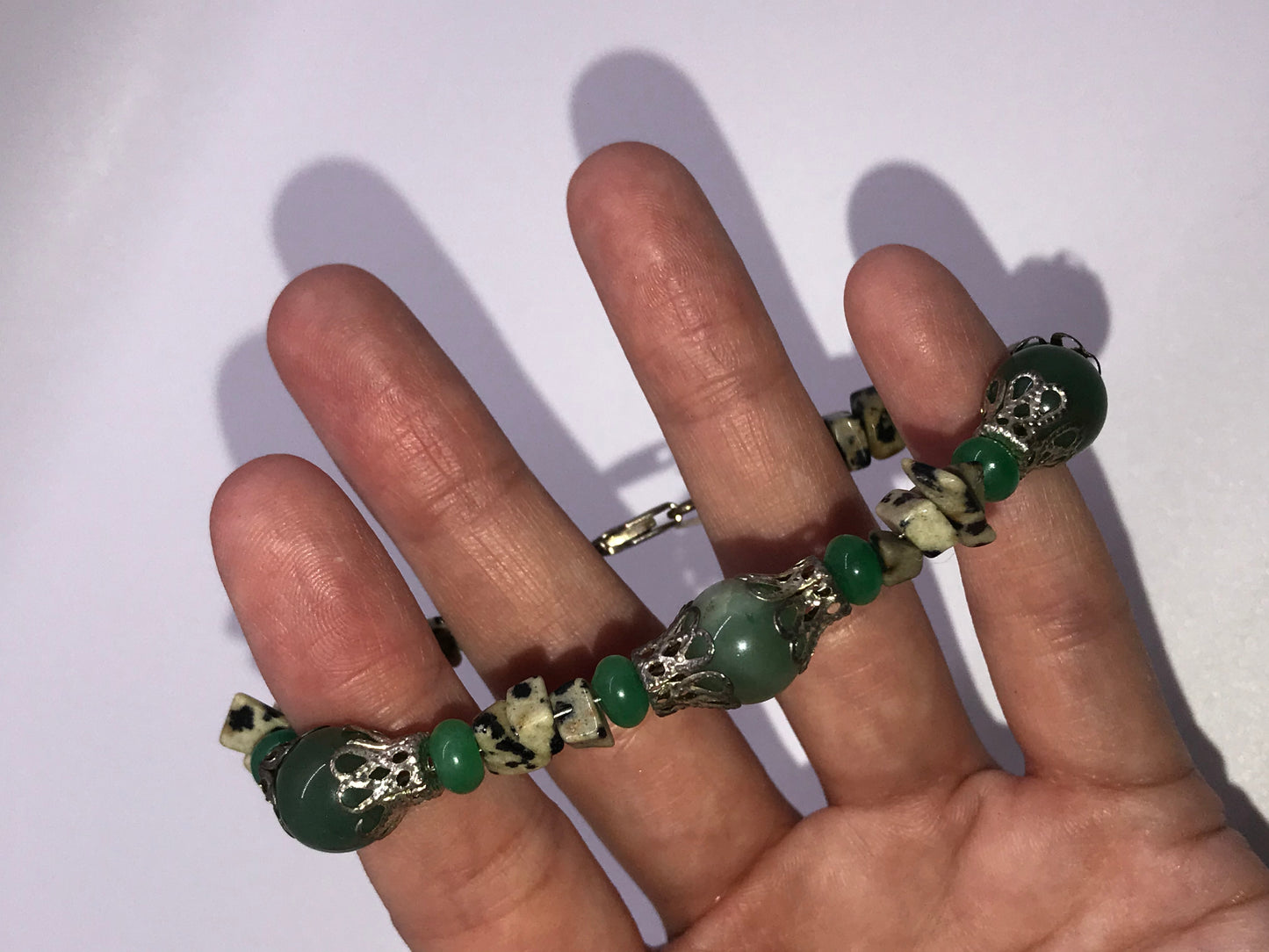7 1/2" Green Aventurine And Dalmatian Jasper Bracelet