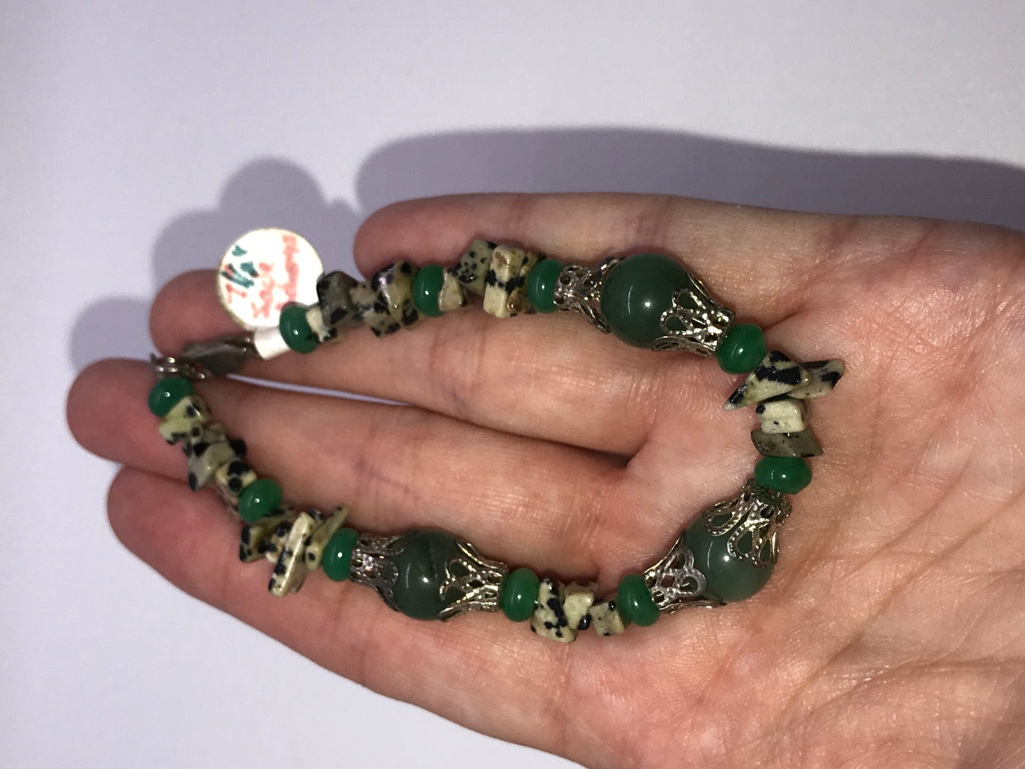 7 1/2" Green Aventurine And Dalmatian Jasper Bracelet