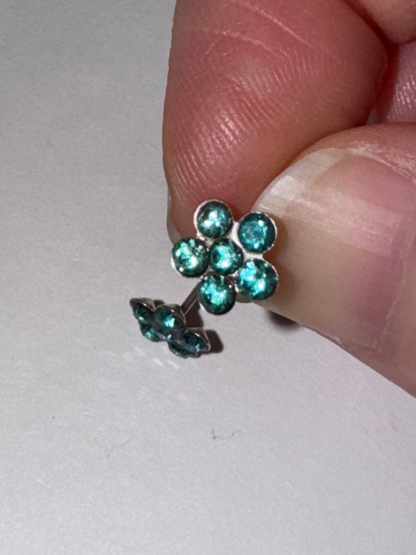 7mm Aqua Blue Flower Cz And Sterling Post Earrings