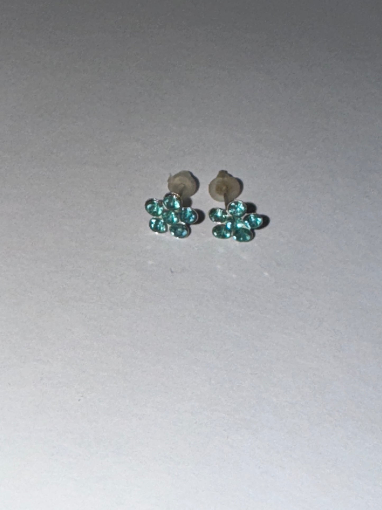 7mm Aqua Blue Flower Cz And Sterling Post Earrings