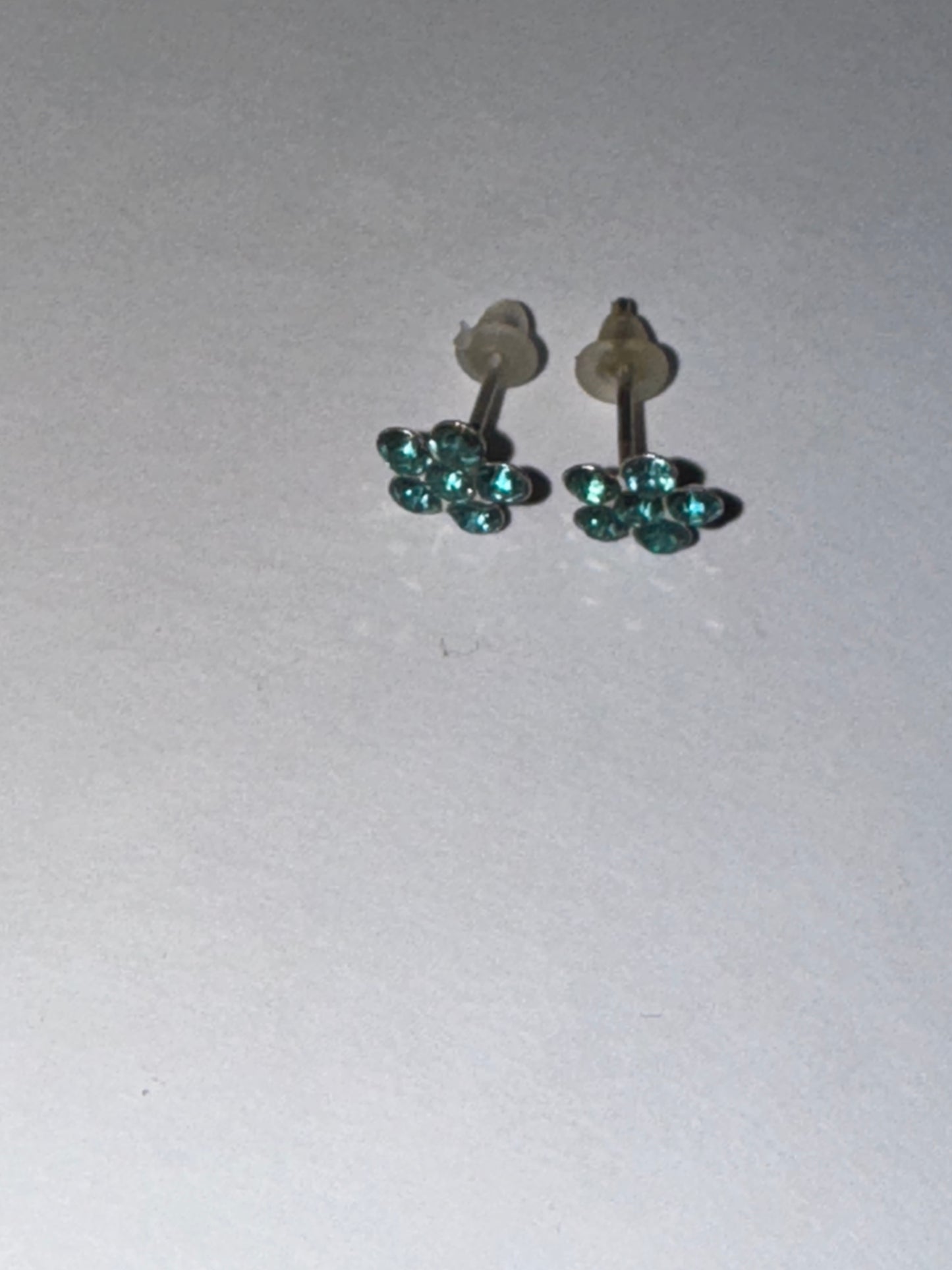 7mm Aqua Blue Flower Cz And Sterling Post Earrings
