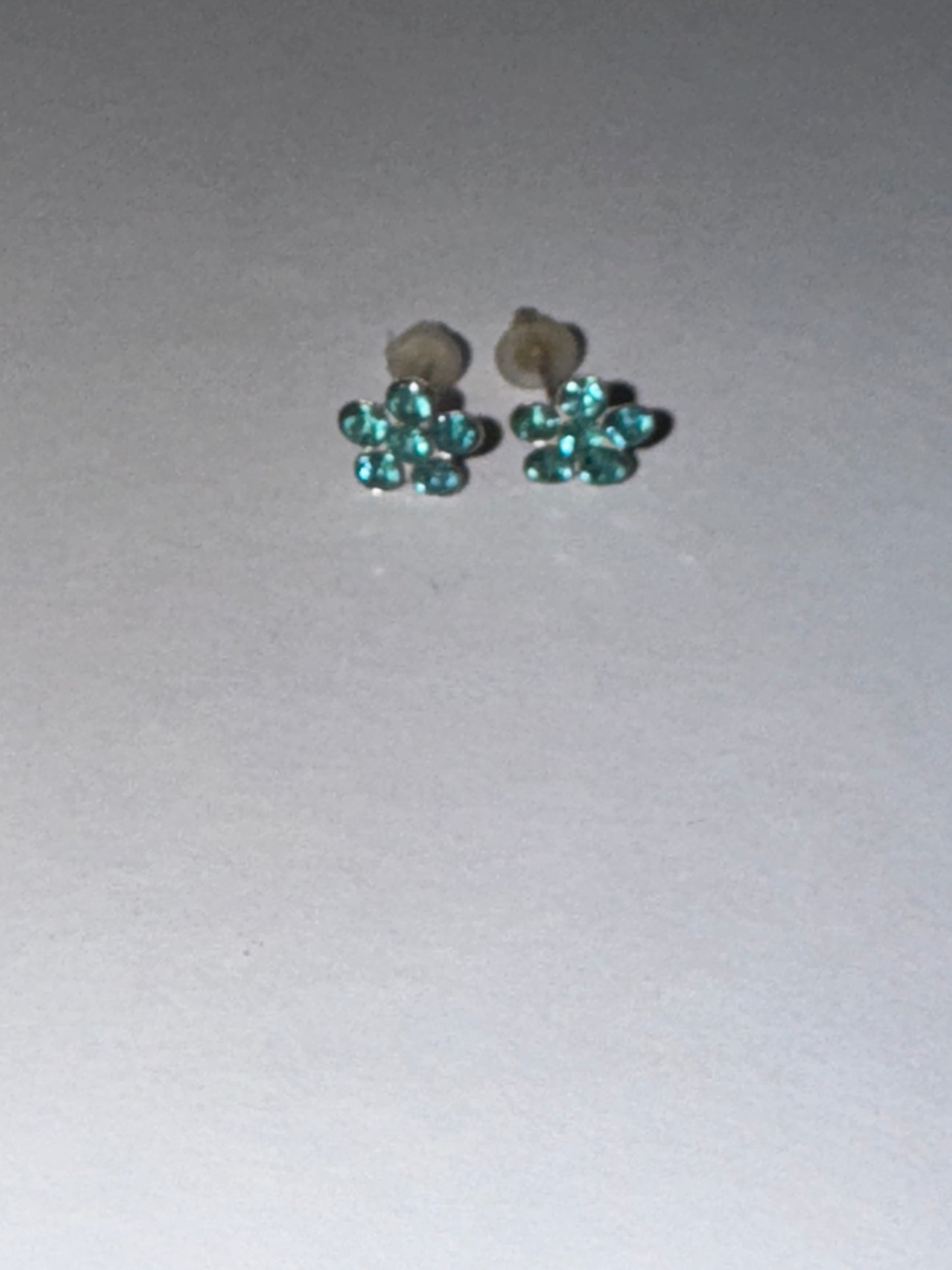 7mm Aqua Blue Flower Cz And Sterling Post Earrings