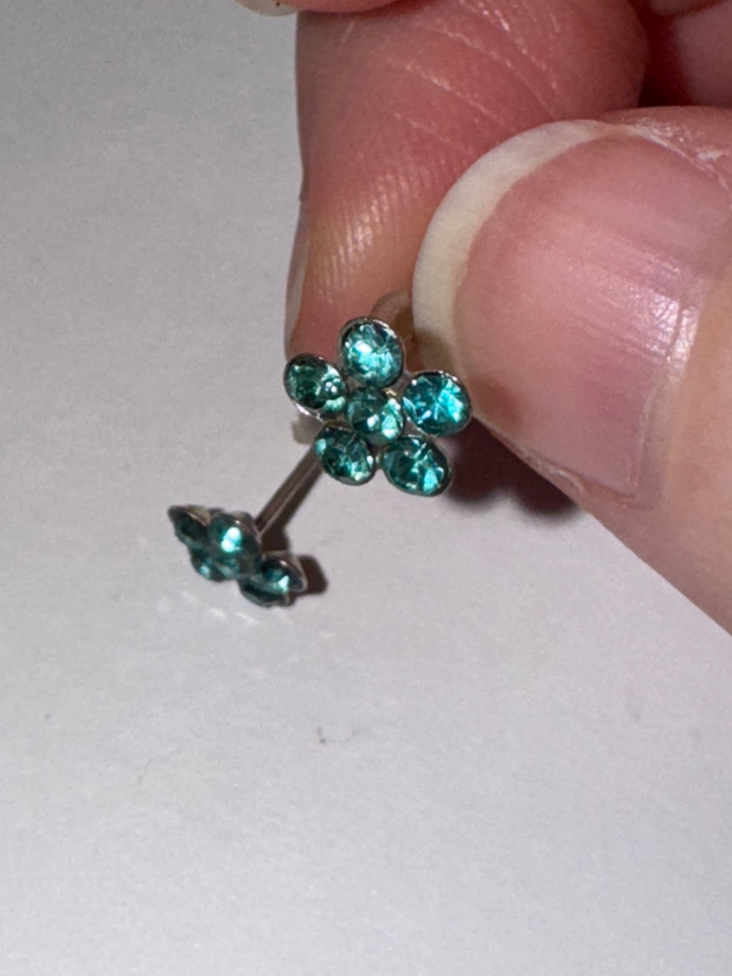 7mm Aqua Blue Flower Cz And Sterling Post Earrings