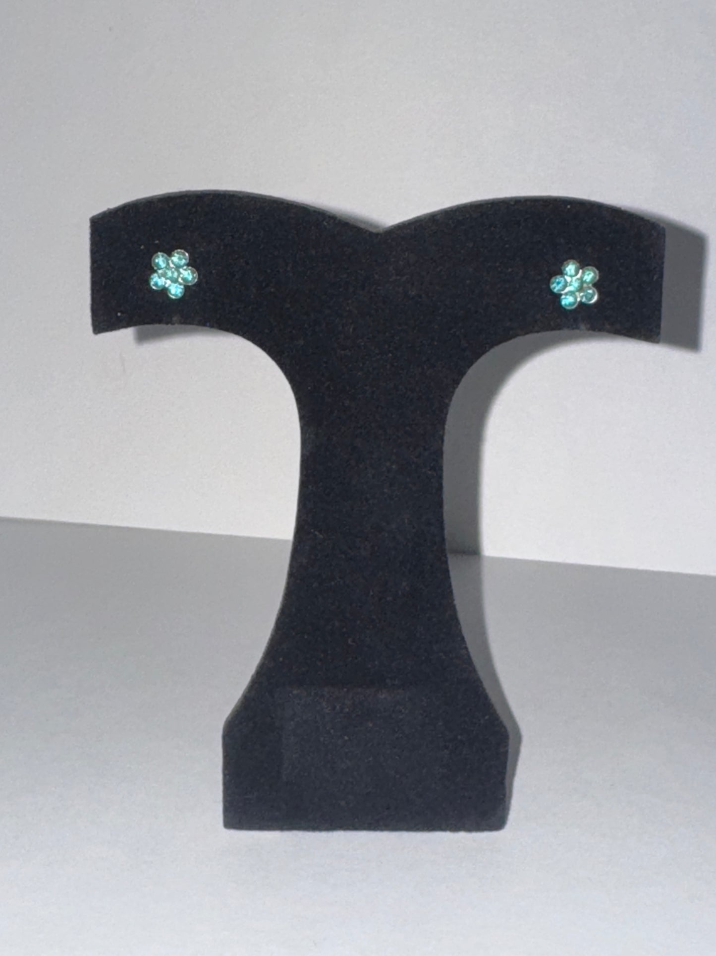 7mm Aqua Blue Flower Cz And Sterling Post Earrings