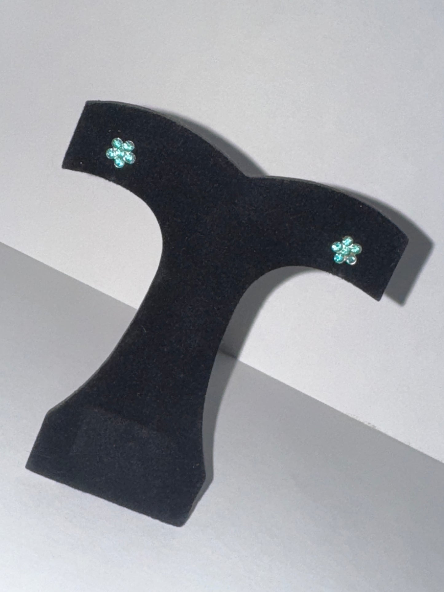 7mm Aqua Blue Flower Cz And Sterling Post Earrings