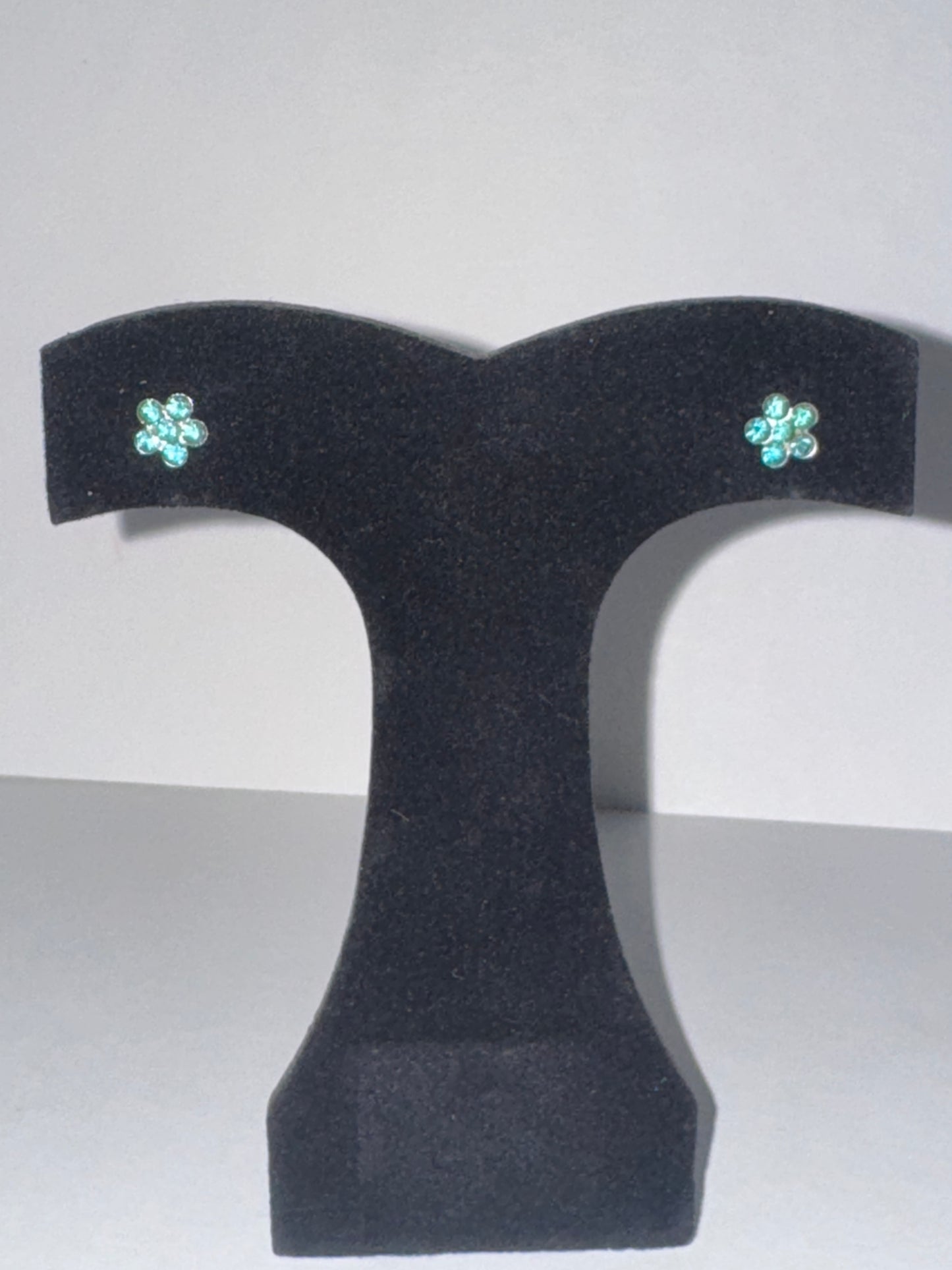 7mm Aqua Blue Flower Cz And Sterling Post Earrings