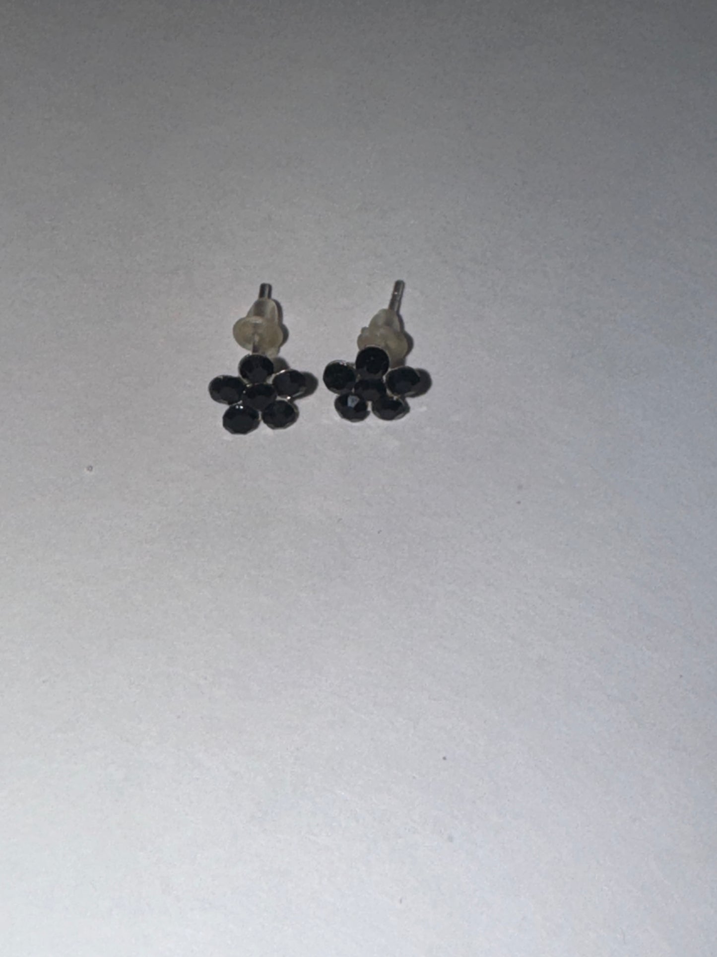 7mm Black Flower Cz And Sterling Post Earrings