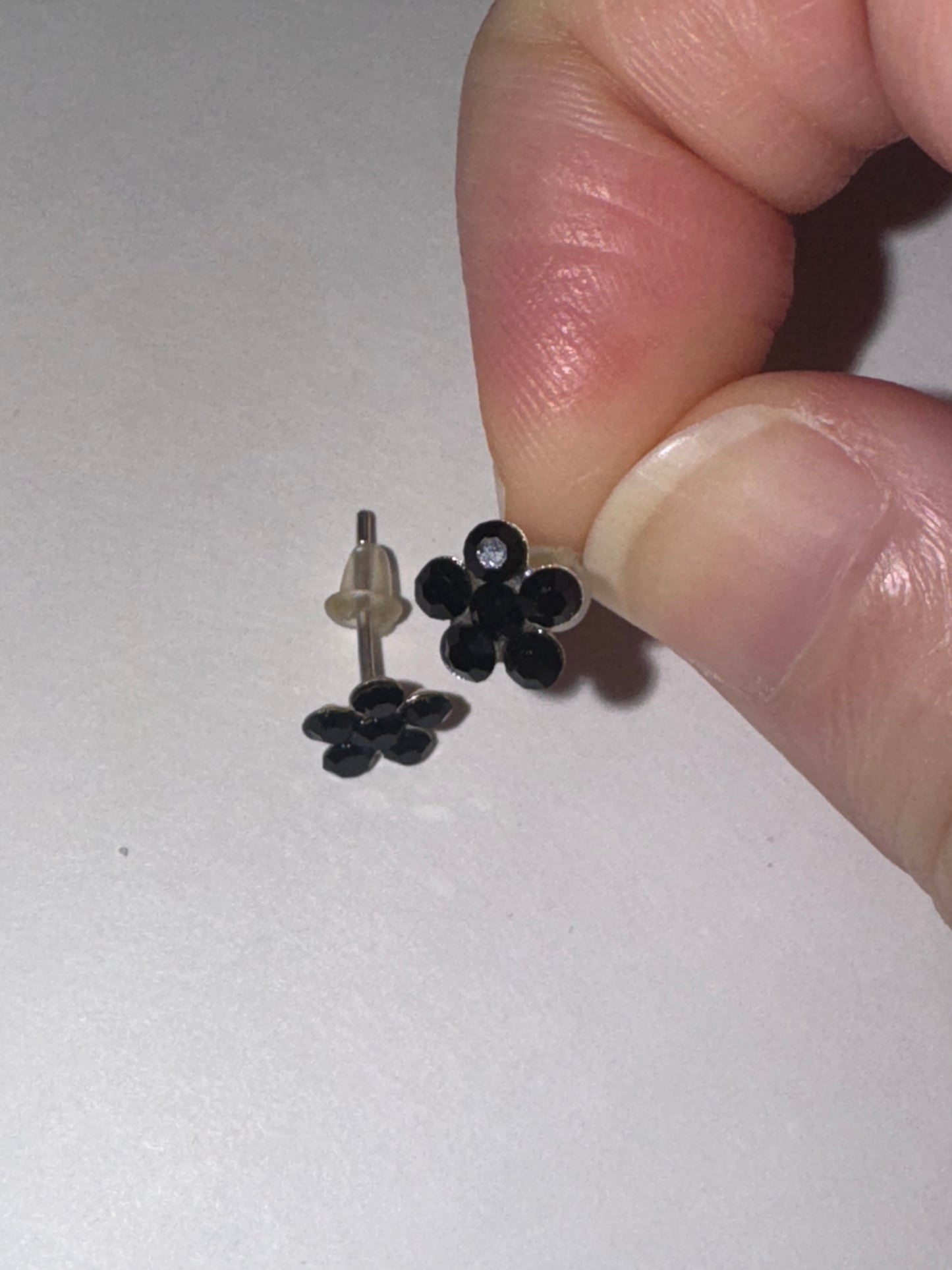 7mm Black Flower Cz And Sterling Post Earrings