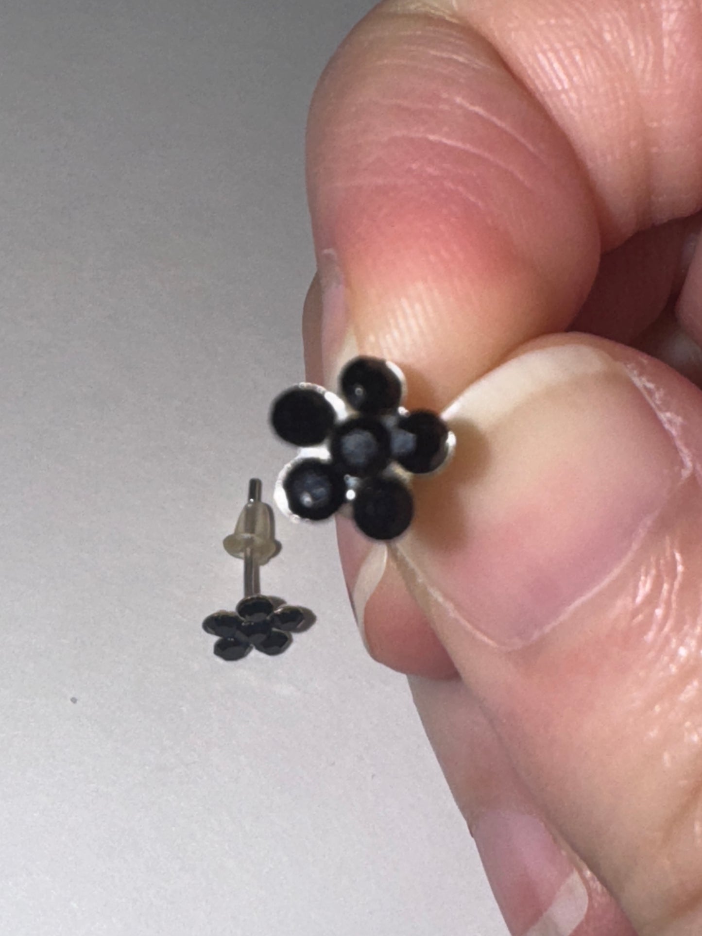 7mm Black Flower Cz And Sterling Post Earrings