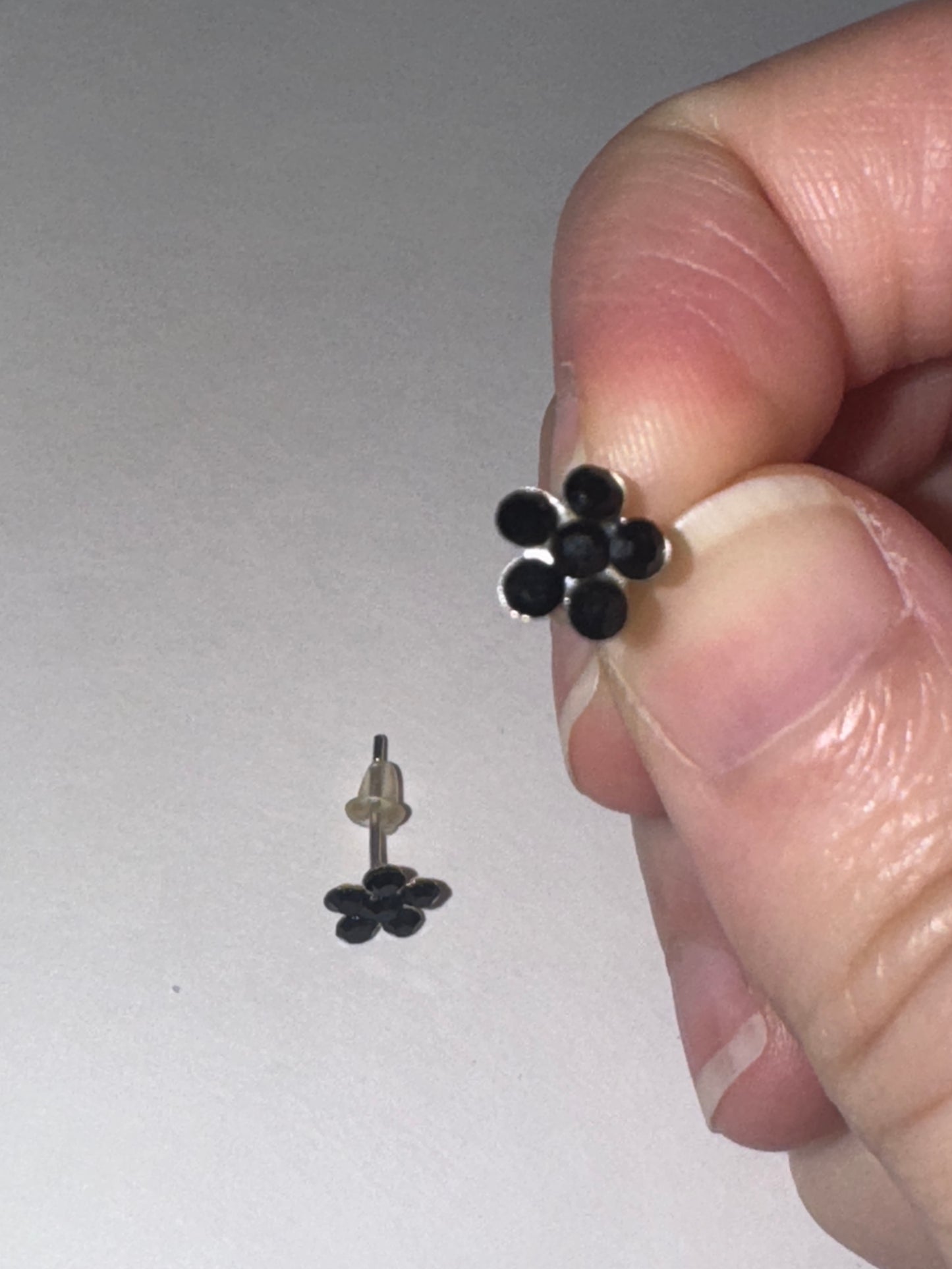7mm Black Flower Cz And Sterling Post Earrings