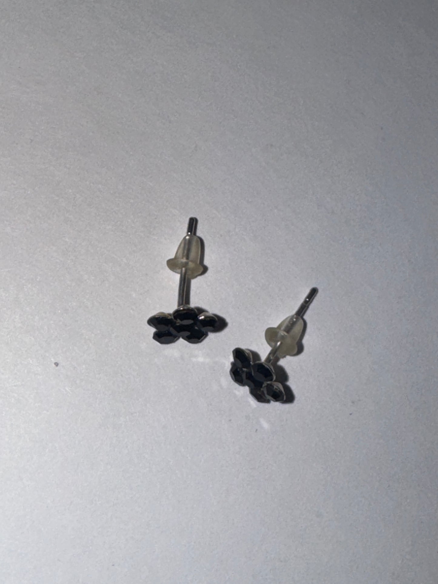 7mm Black Flower Cz And Sterling Post Earrings
