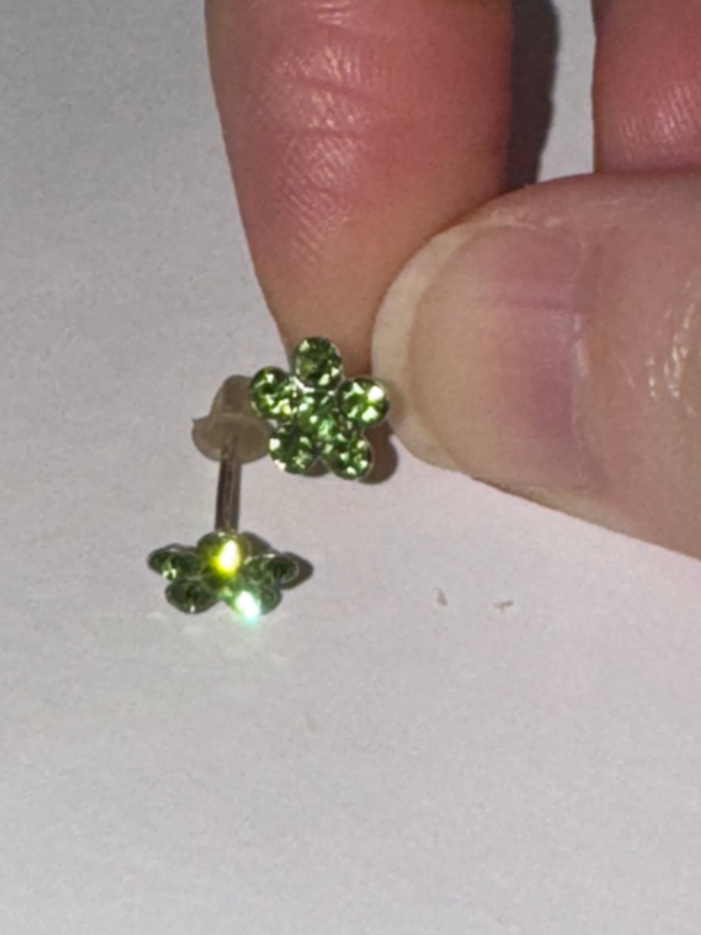7mm Green Flower Cz And Sterling Post Earrings