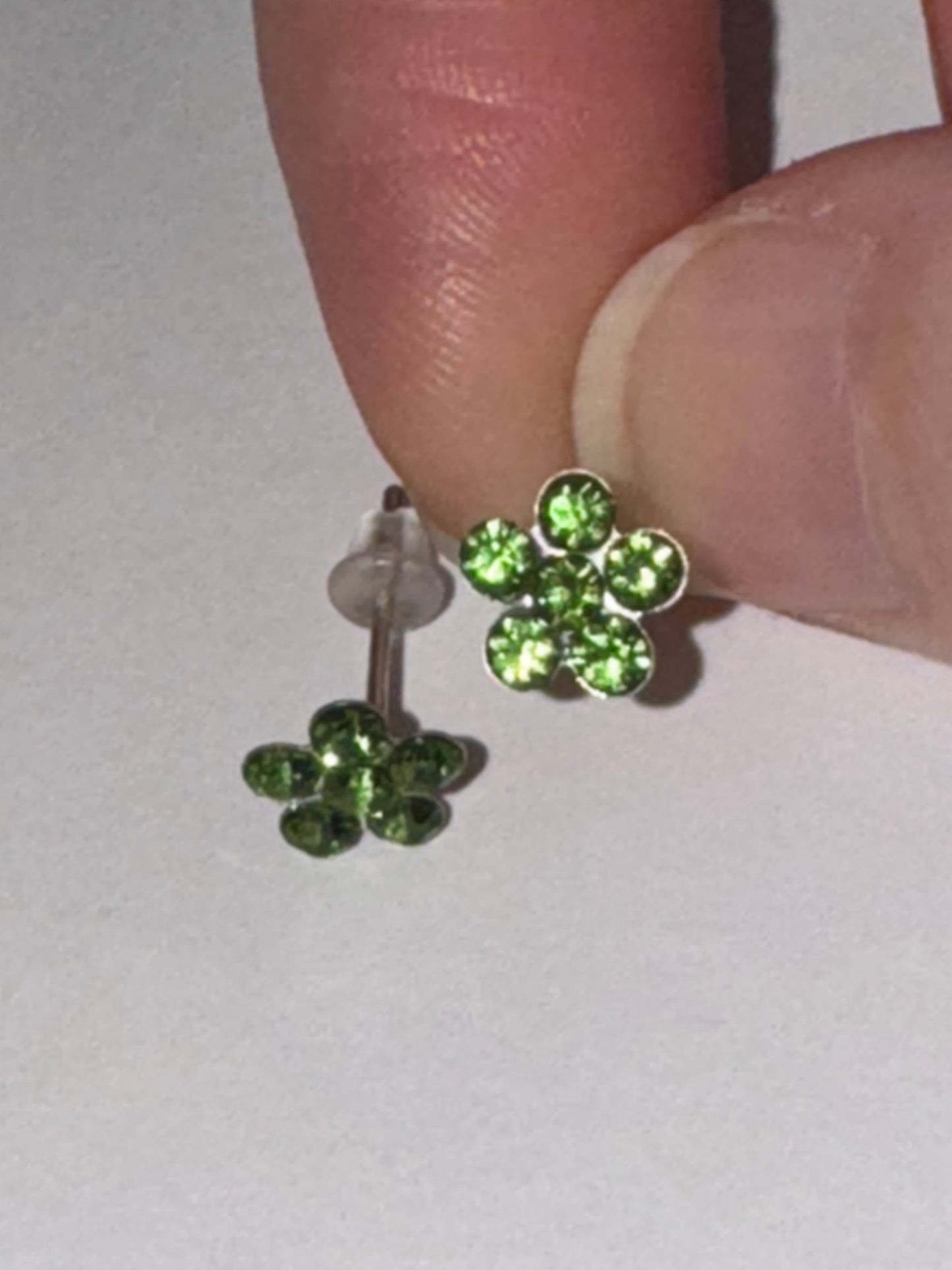 7mm Green Flower Cz And Sterling Post Earrings