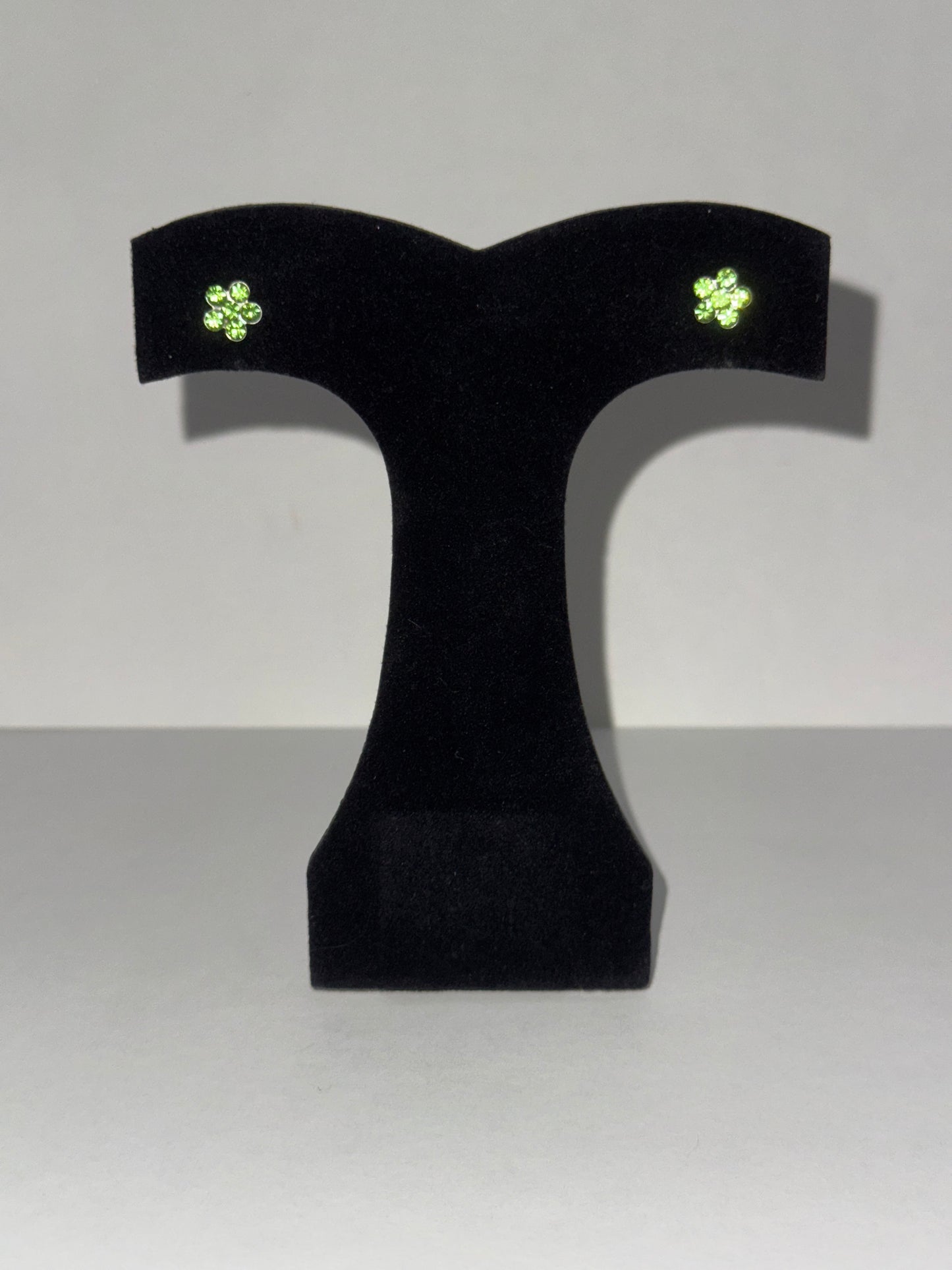7mm Green Flower Cz And Sterling Post Earrings