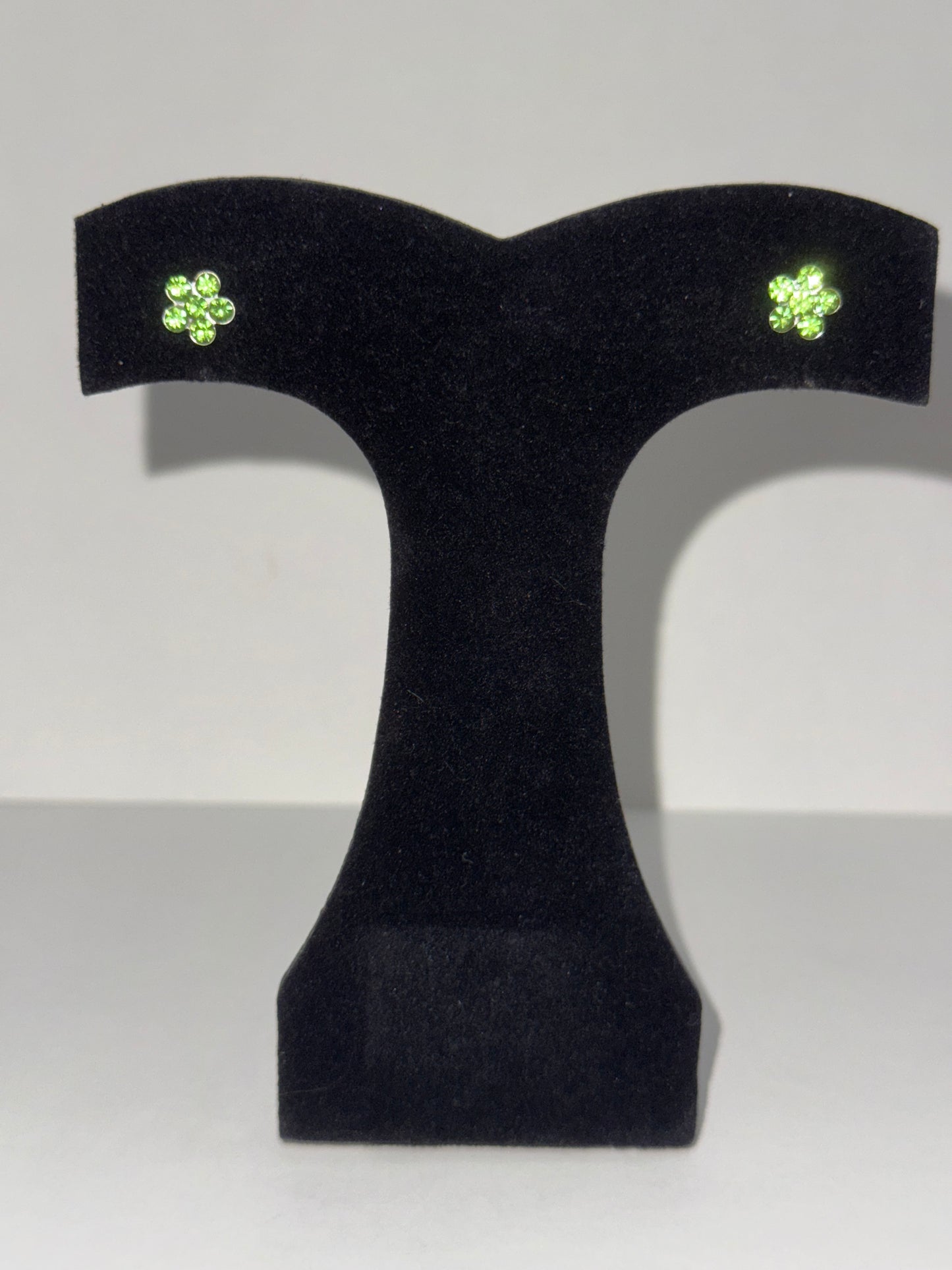 7mm Green Flower Cz And Sterling Post Earrings