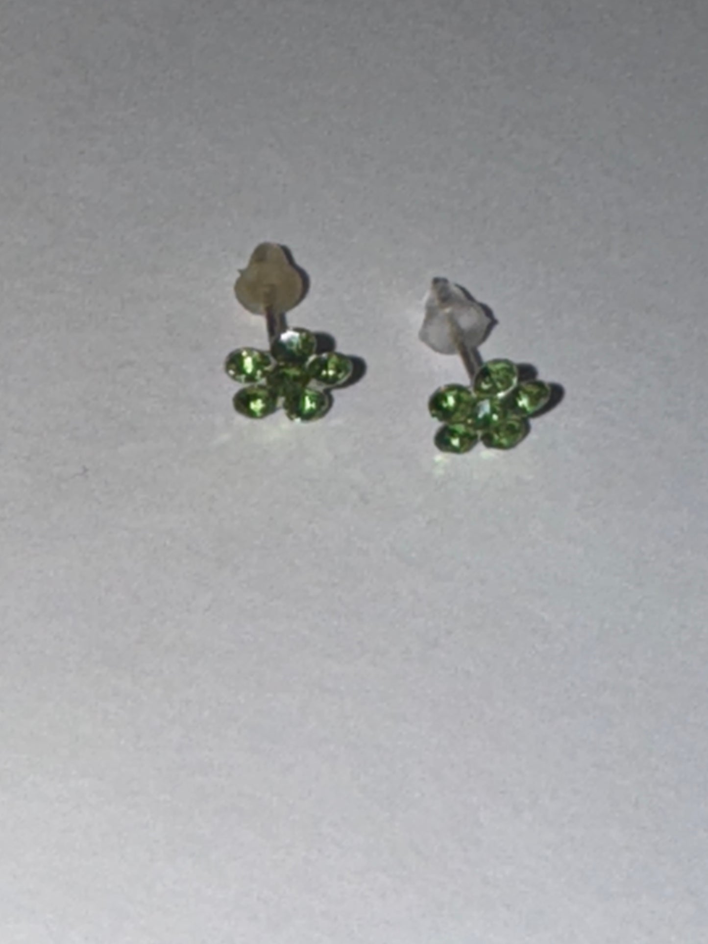 7mm Green Flower Cz And Sterling Post Earrings