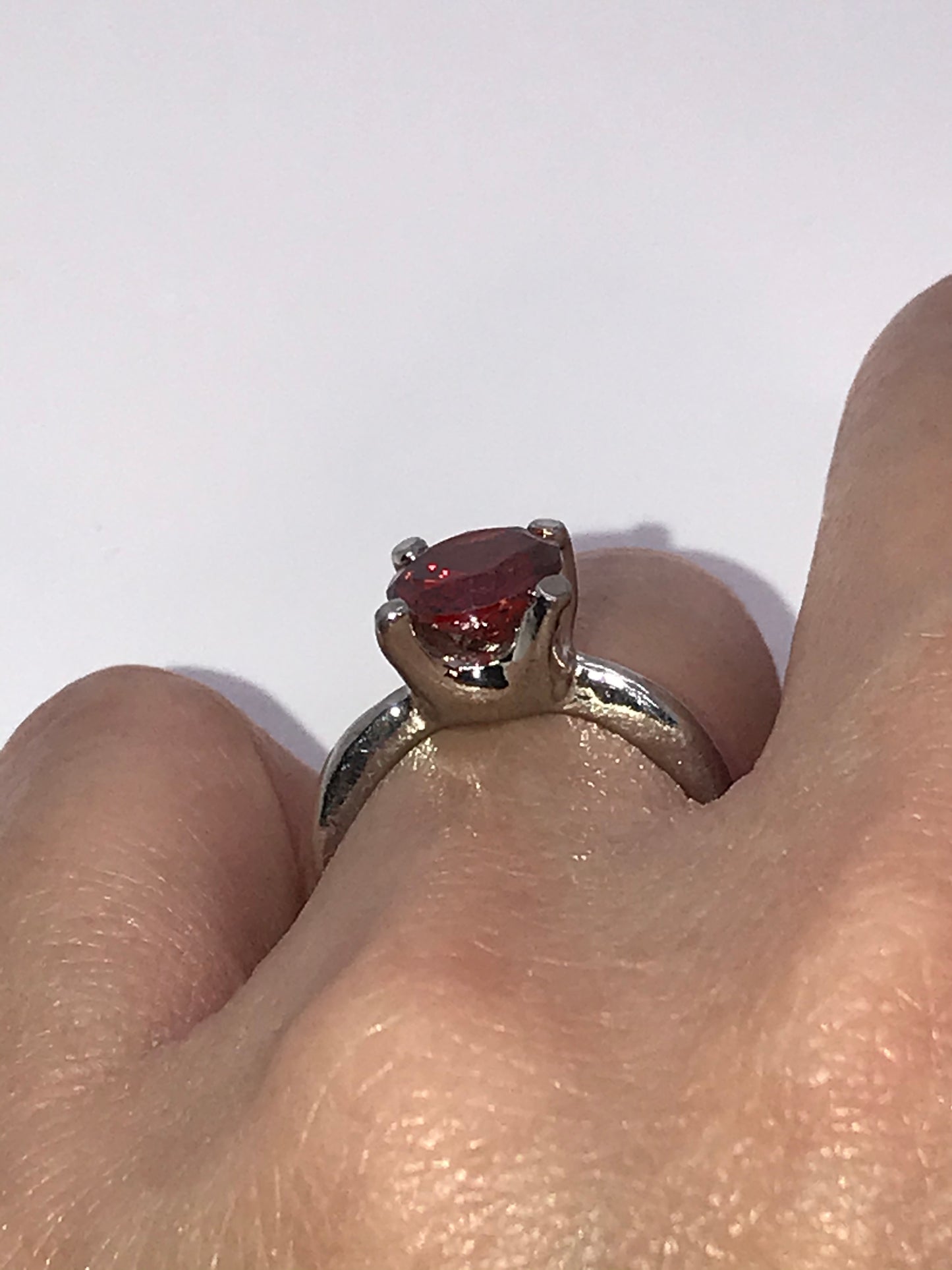 Silver Red Cz Ring, Size 5 1/4
