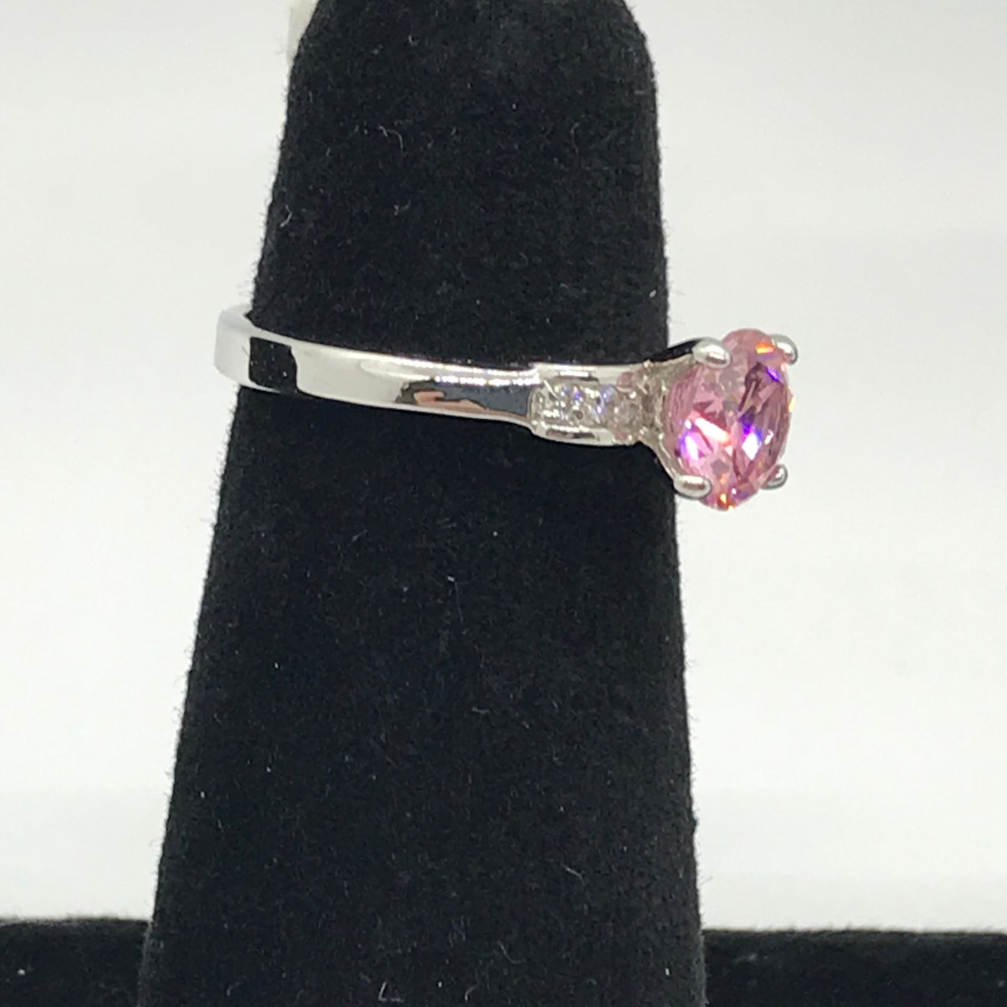 Silver Plated Pink Ice Ring, Size 8
