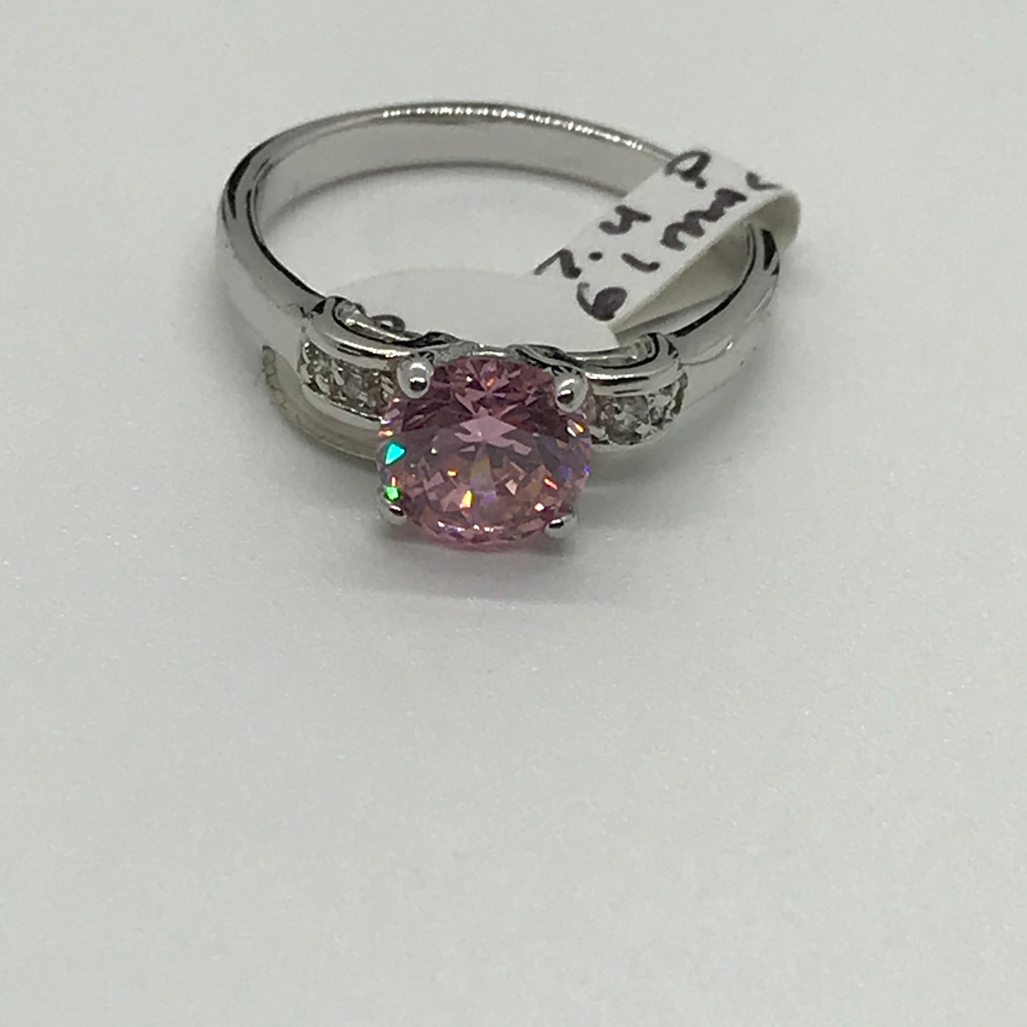 Silver Plated Pink Ice Ring, Size 8