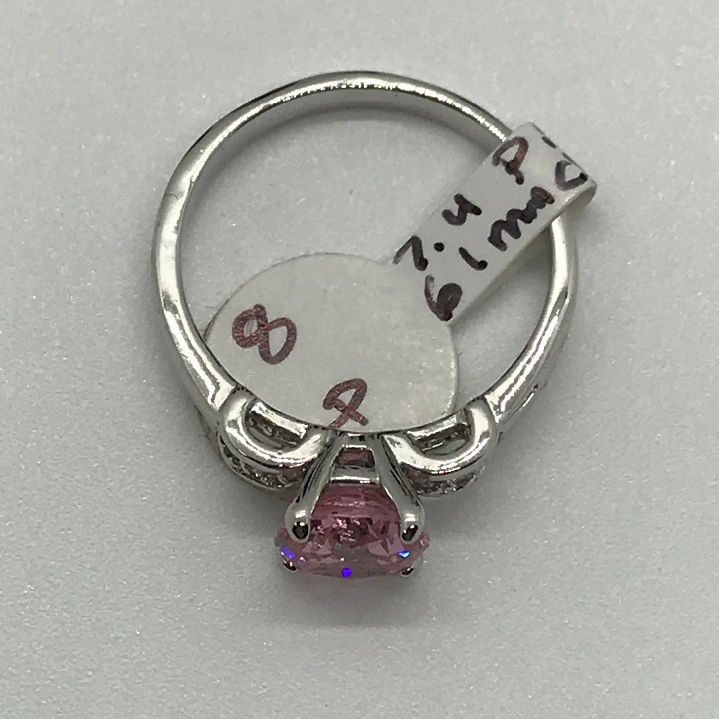 Silver Plated Pink Ice Ring, Size 8