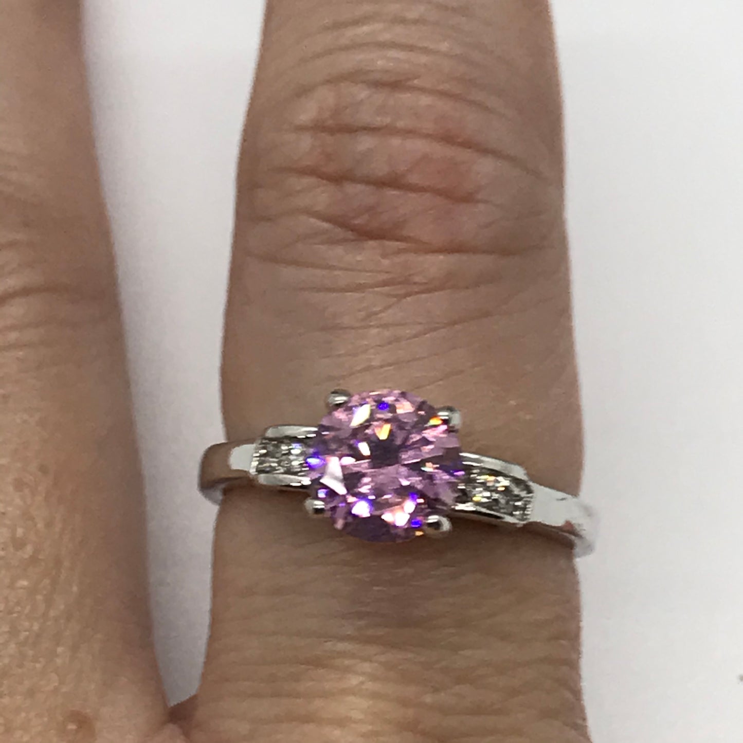 Silver Plated Pink Ice Ring, Size 8