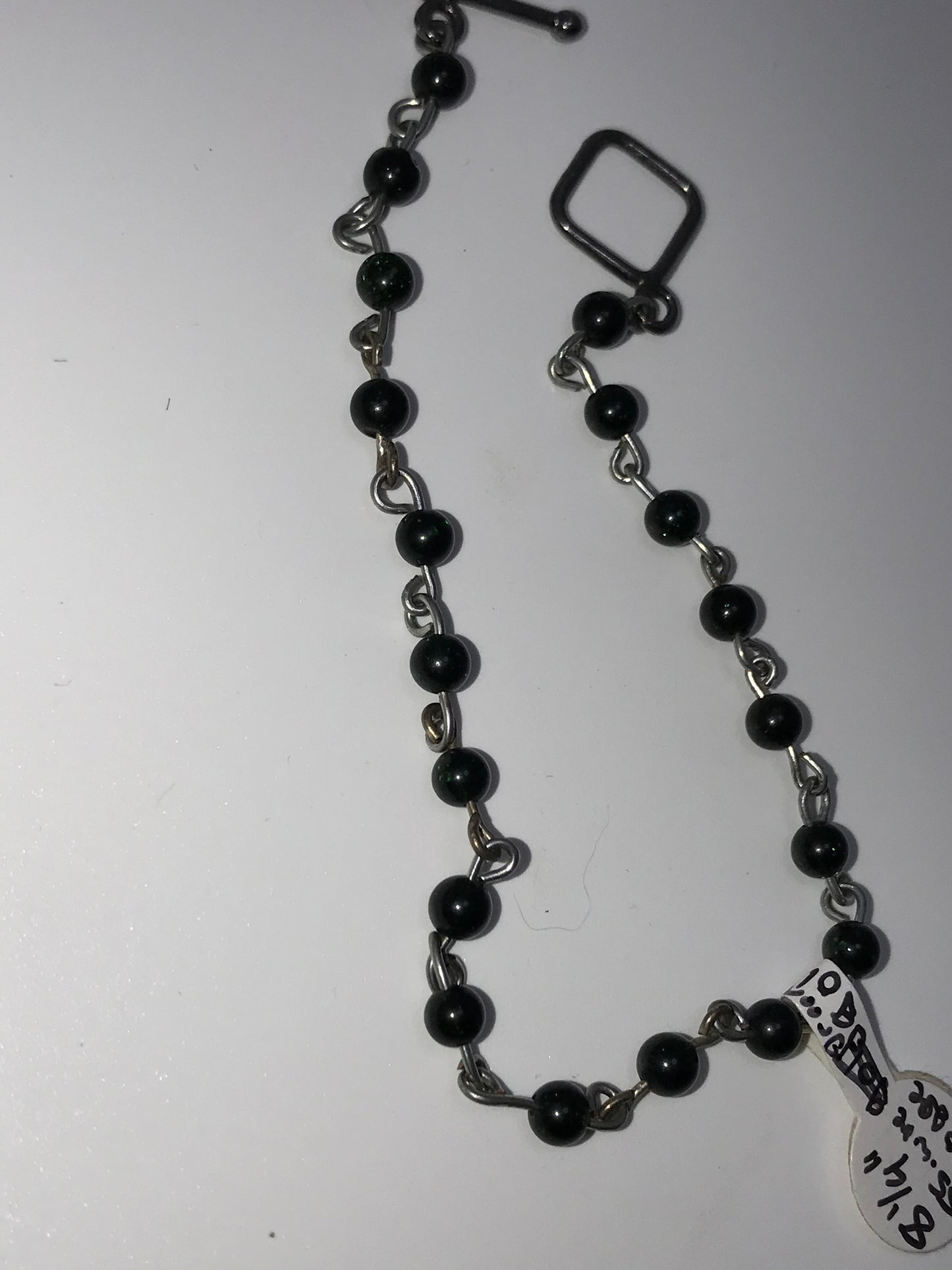 8 1/4" Obsidian and Green Goldstone Bracelet