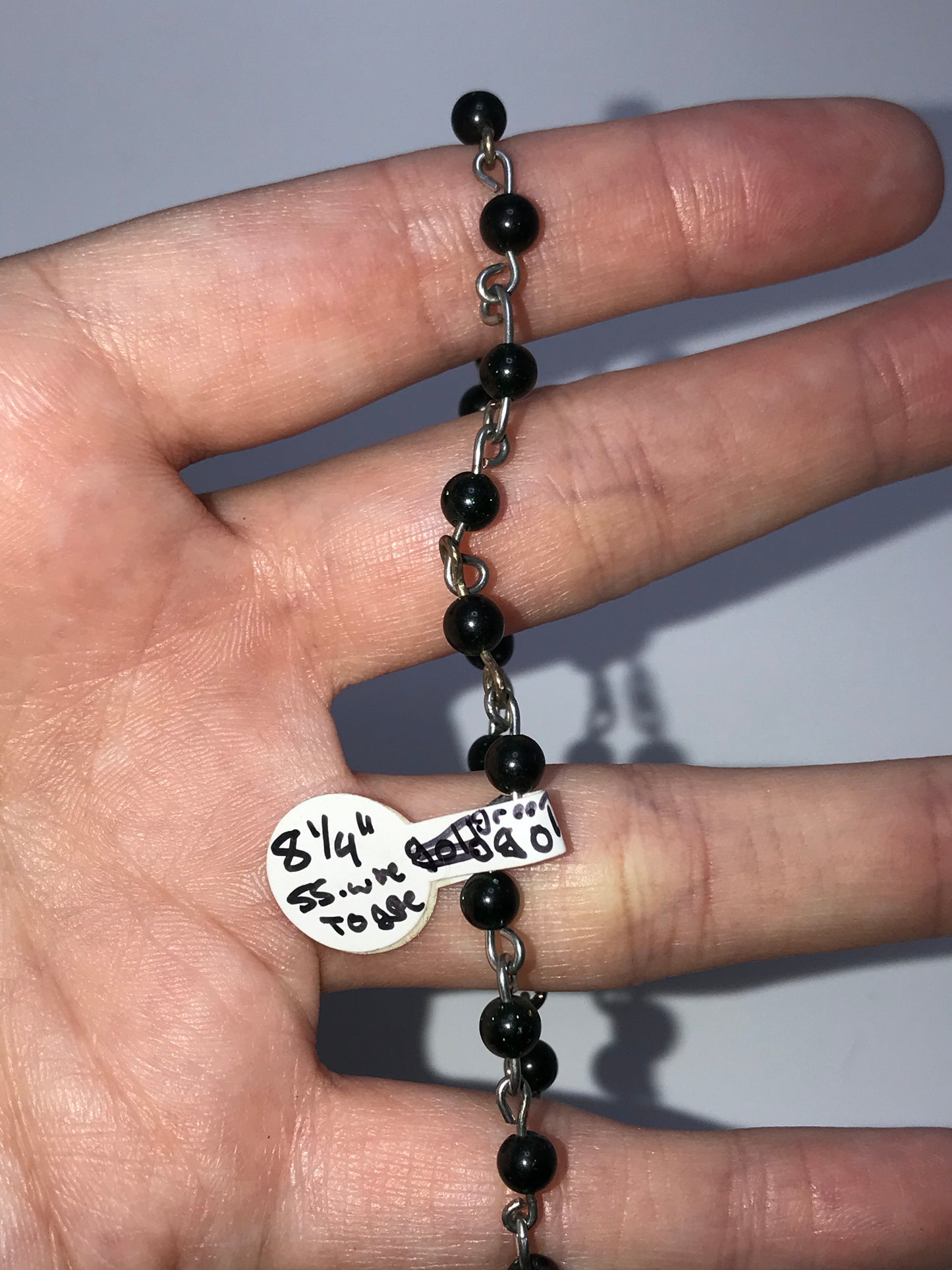 8 1/4" Obsidian and Green Goldstone Bracelet