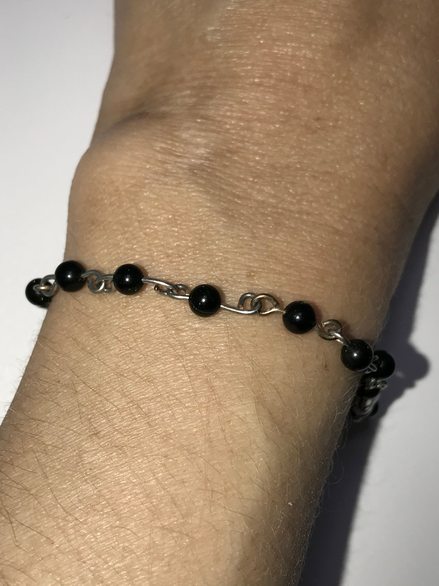 8 1/4" Obsidian and Green Goldstone Bracelet