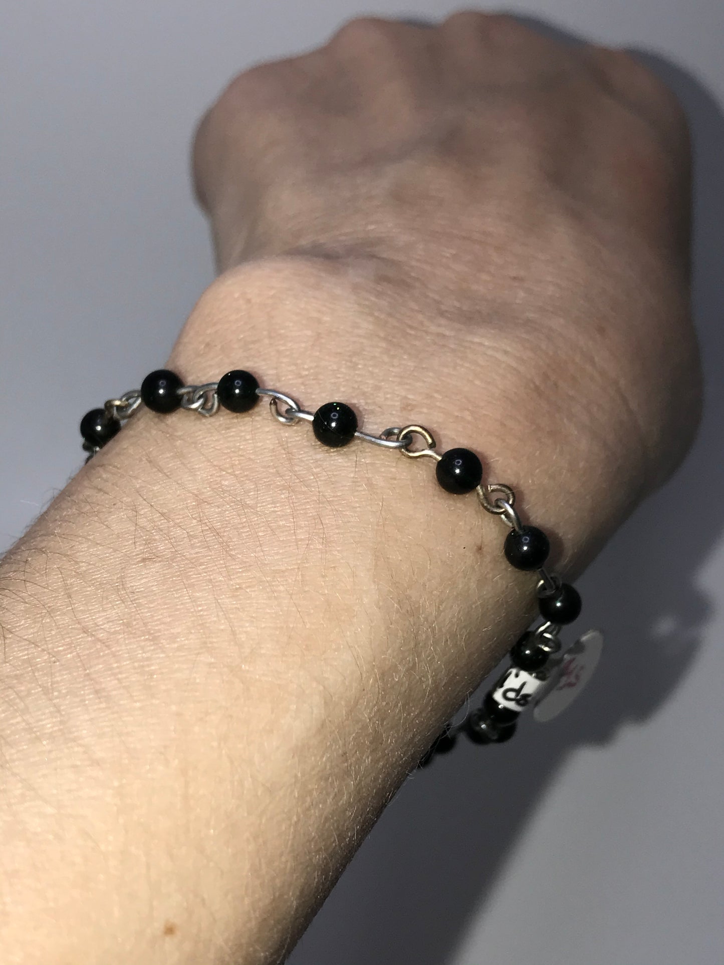 8 1/4" Obsidian and Green Goldstone Bracelet