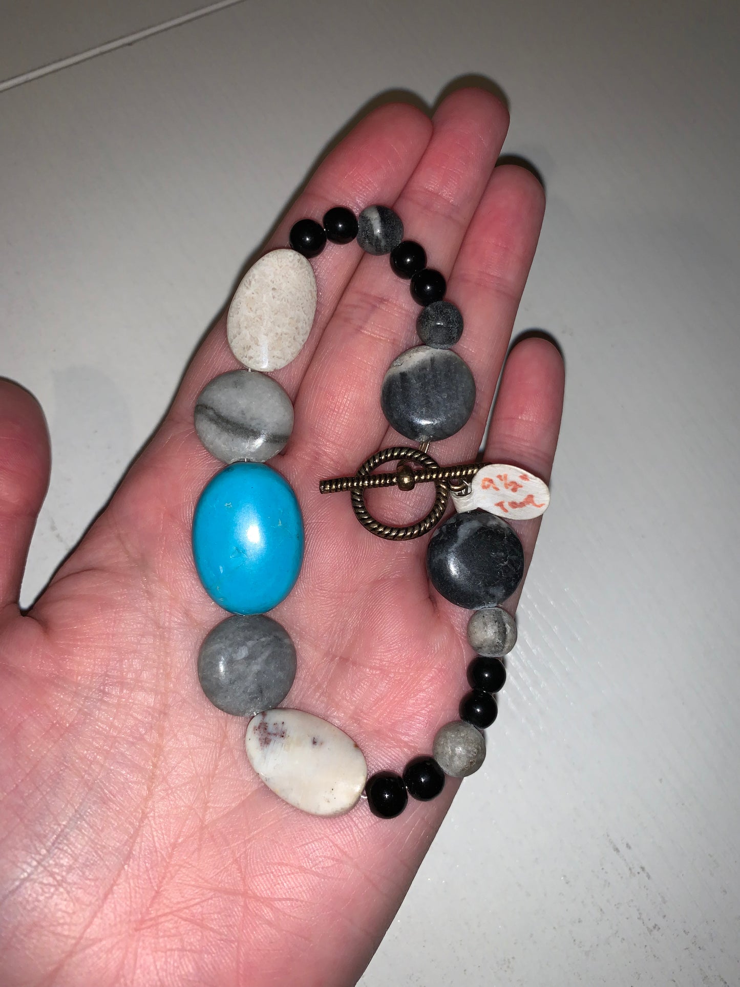 9 1/2" Long Marble and Turquoise Anklet Or Bracelet
