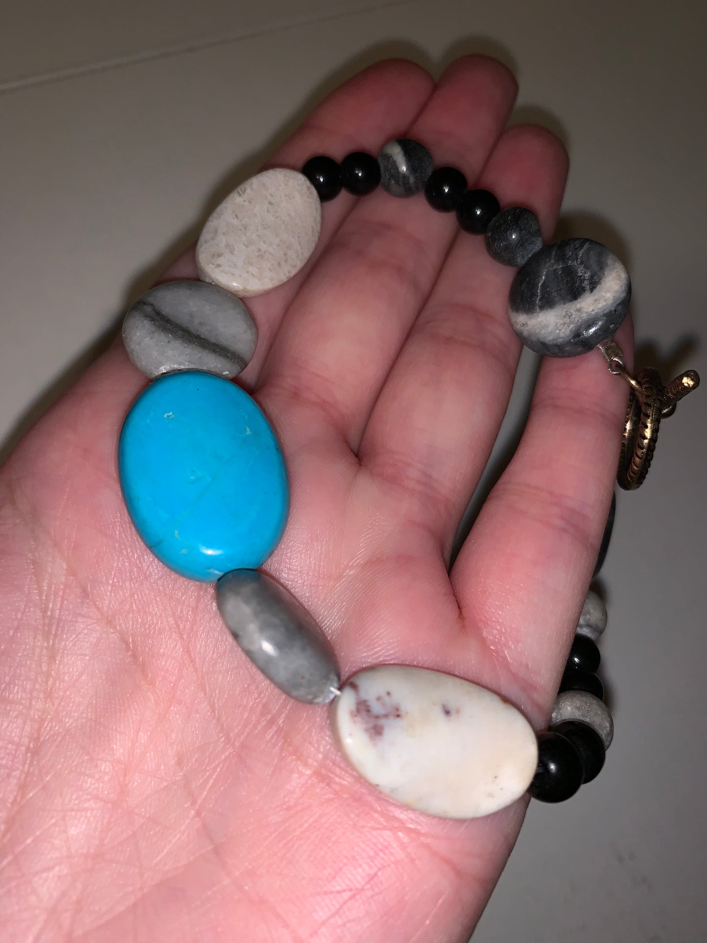 9 1/2" Long Marble and Turquoise Anklet Or Bracelet