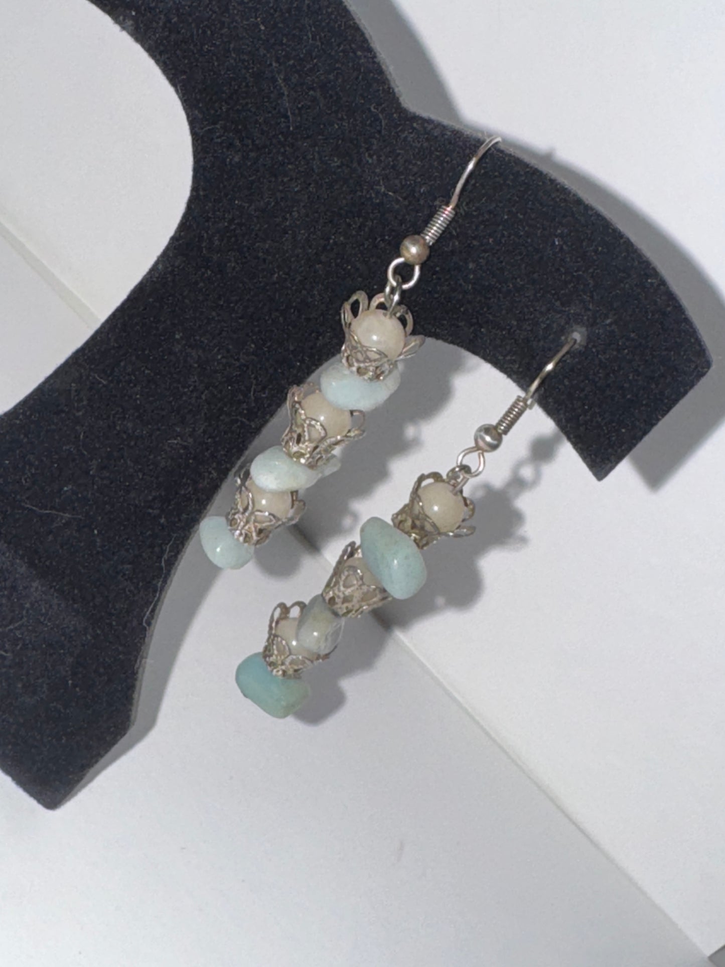 Amazonite and Jade Dangle Earrings
