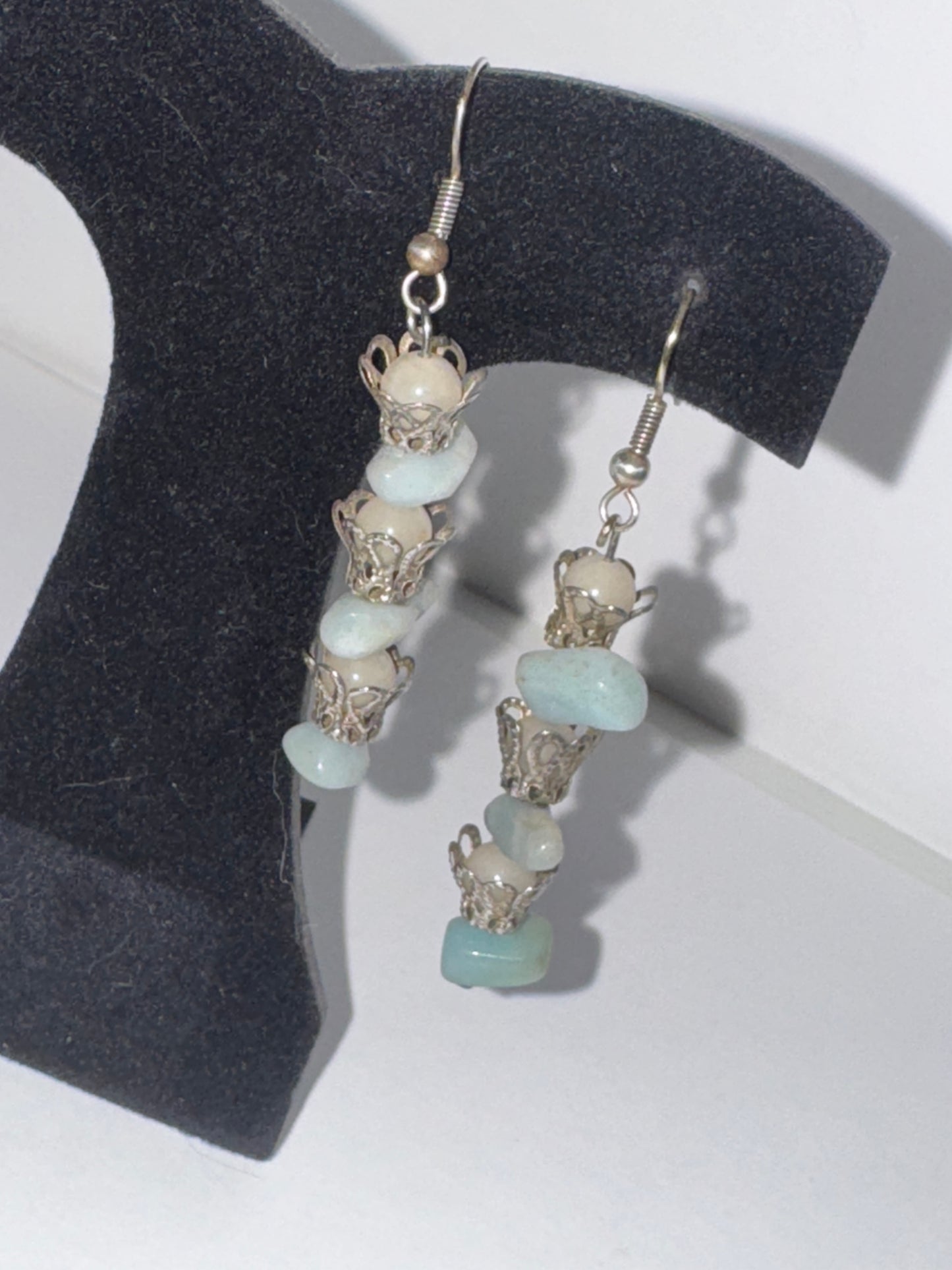 Amazonite and Jade Dangle Earrings