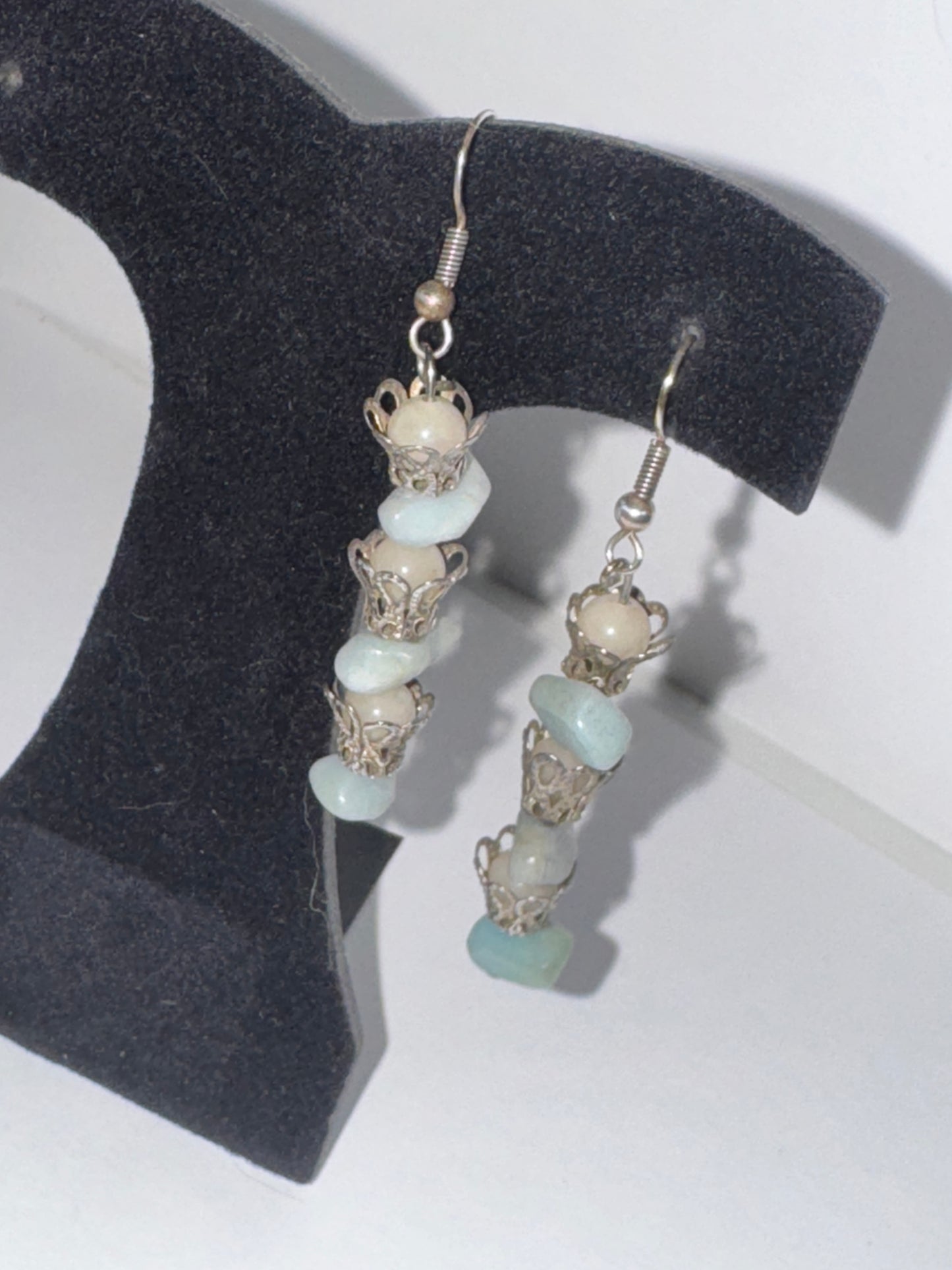 Amazonite and Jade Dangle Earrings