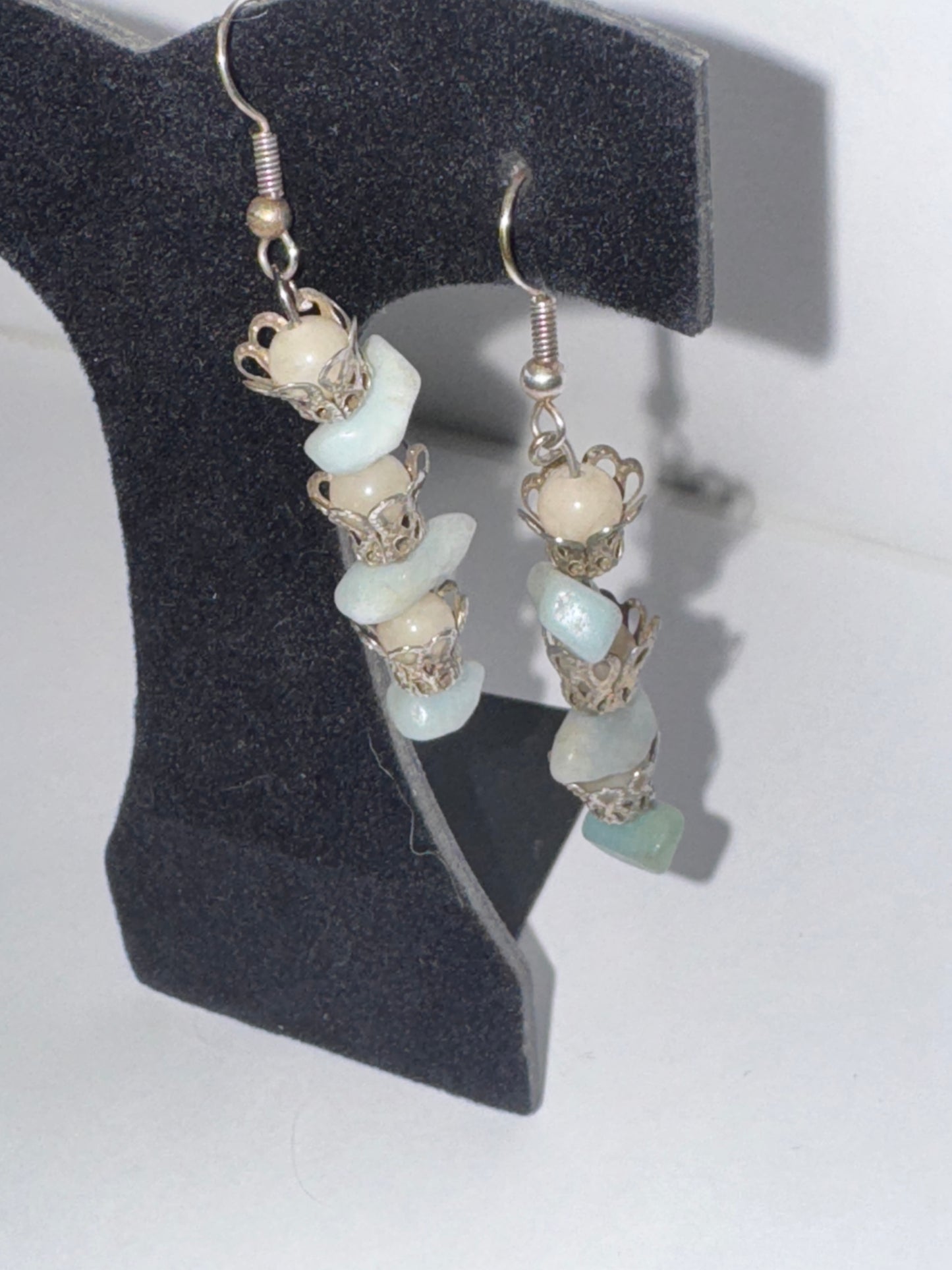 Amazonite and Jade Dangle Earrings