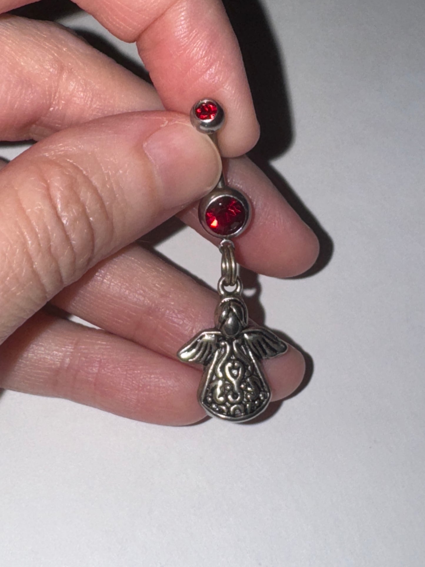Dark Red, 2 Gem Cherub And Angel Dangle Belly Ring