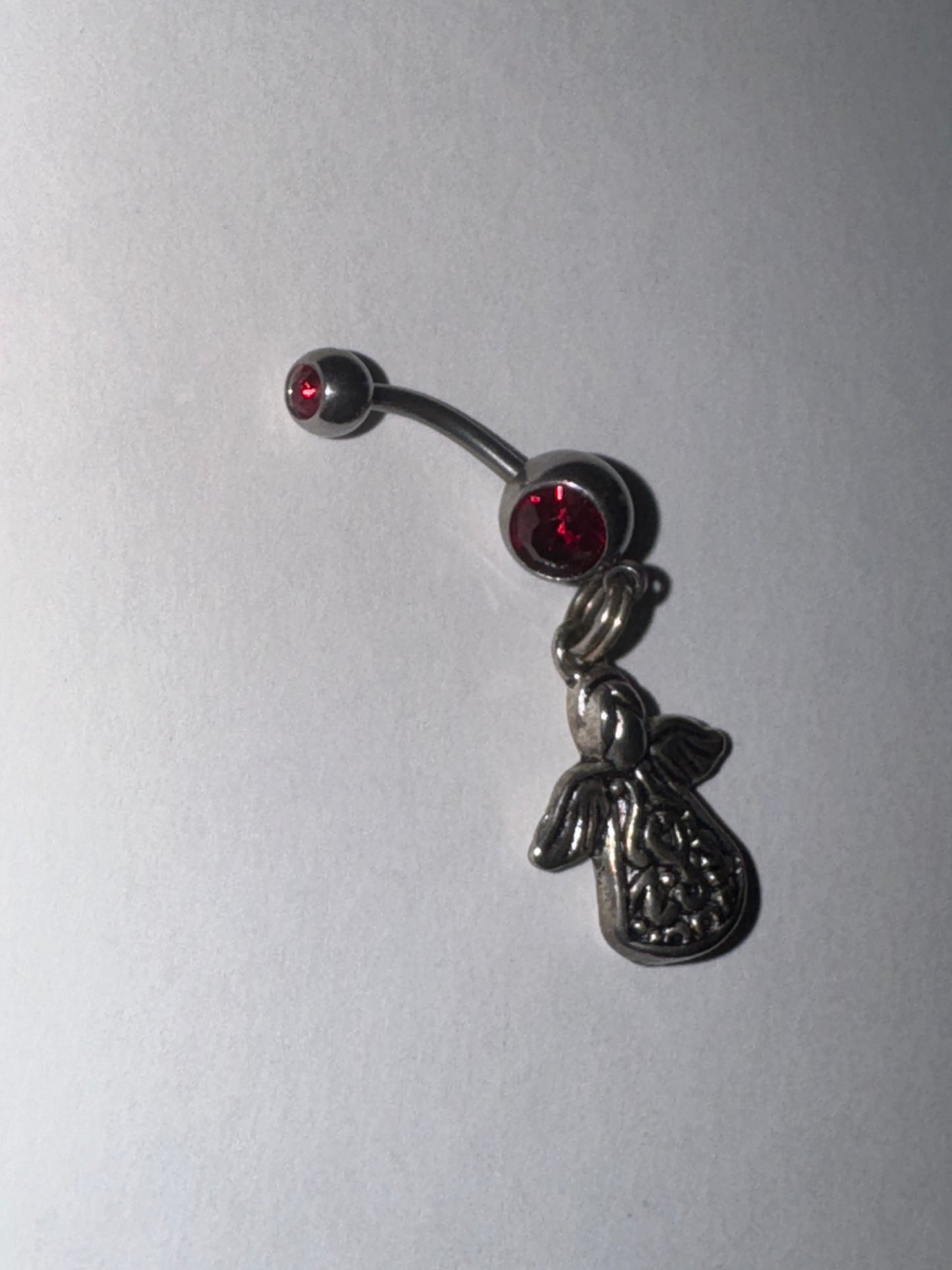 Dark Red, 2 Gem Cherub And Angel Dangle Belly Ring