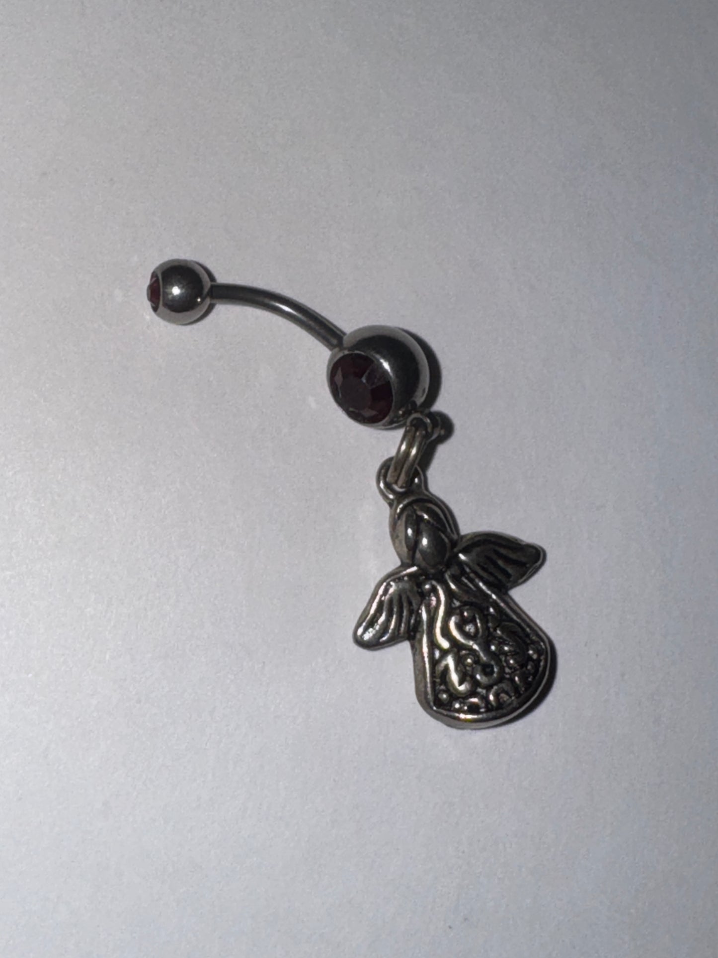 Dark Red, 2 Gem Cherub And Angel Dangle Belly Ring