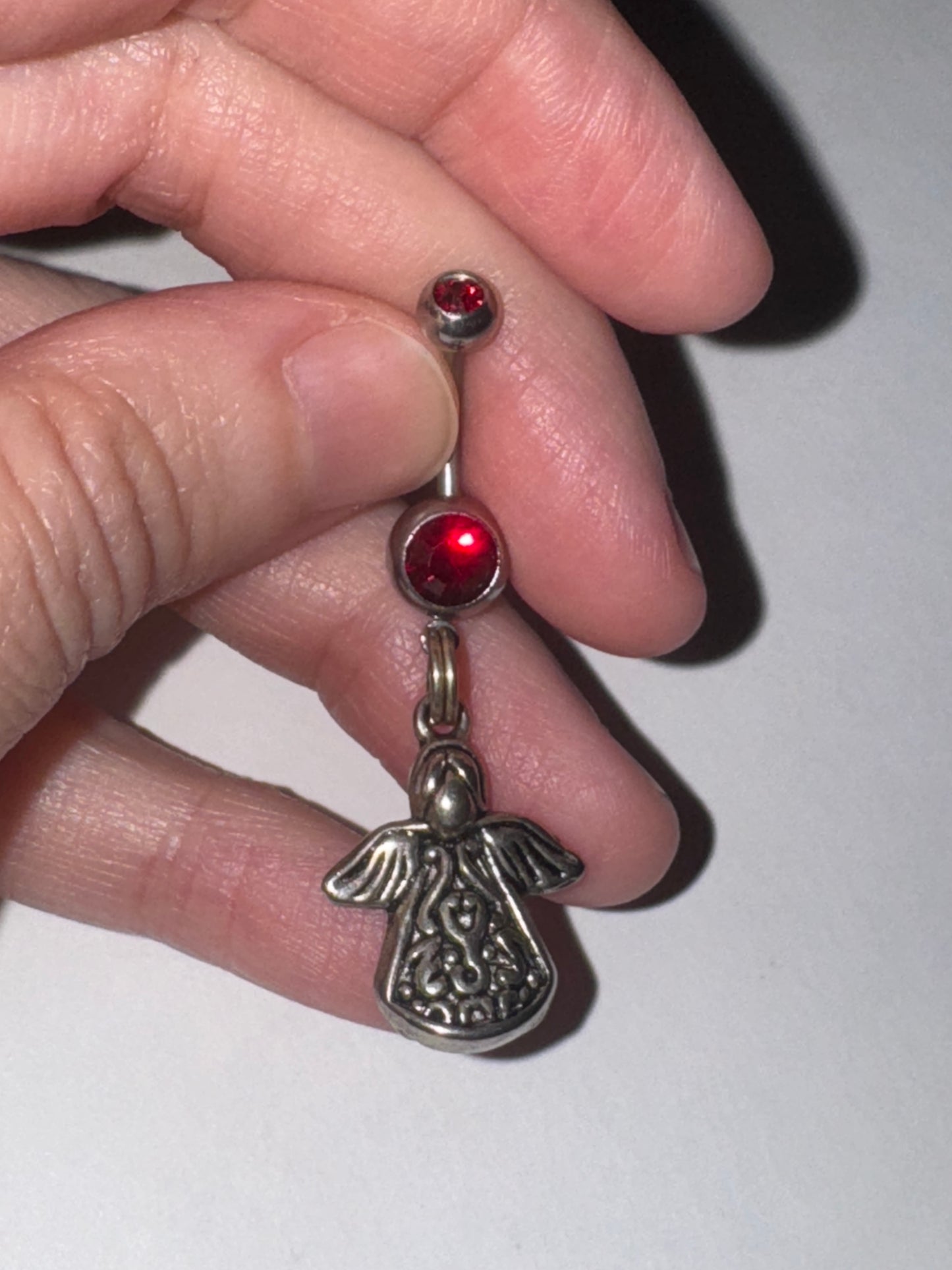 Dark Red, 2 Gem Cherub And Angel Dangle Belly Ring