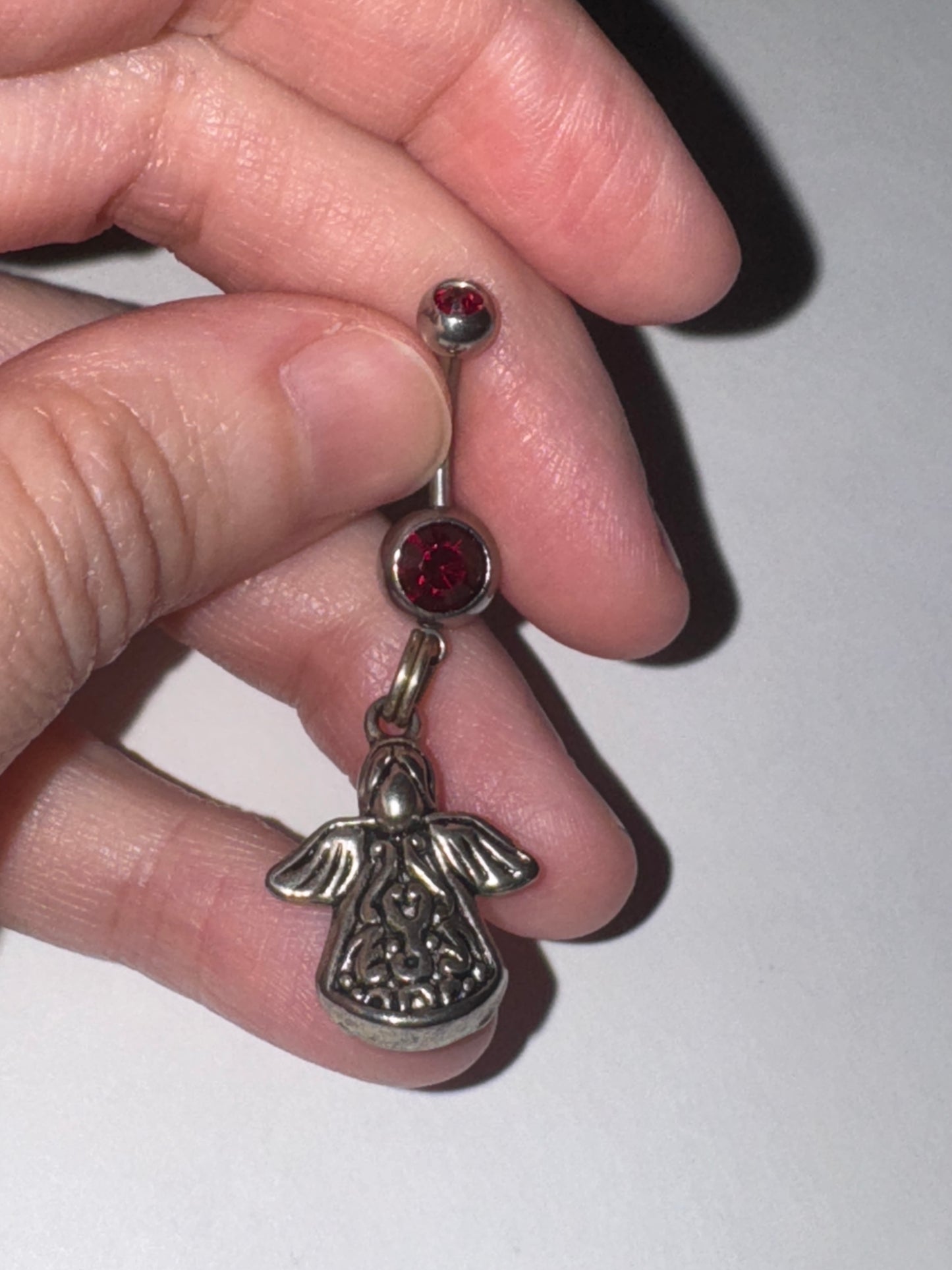 Dark Red, 2 Gem Cherub And Angel Dangle Belly Ring