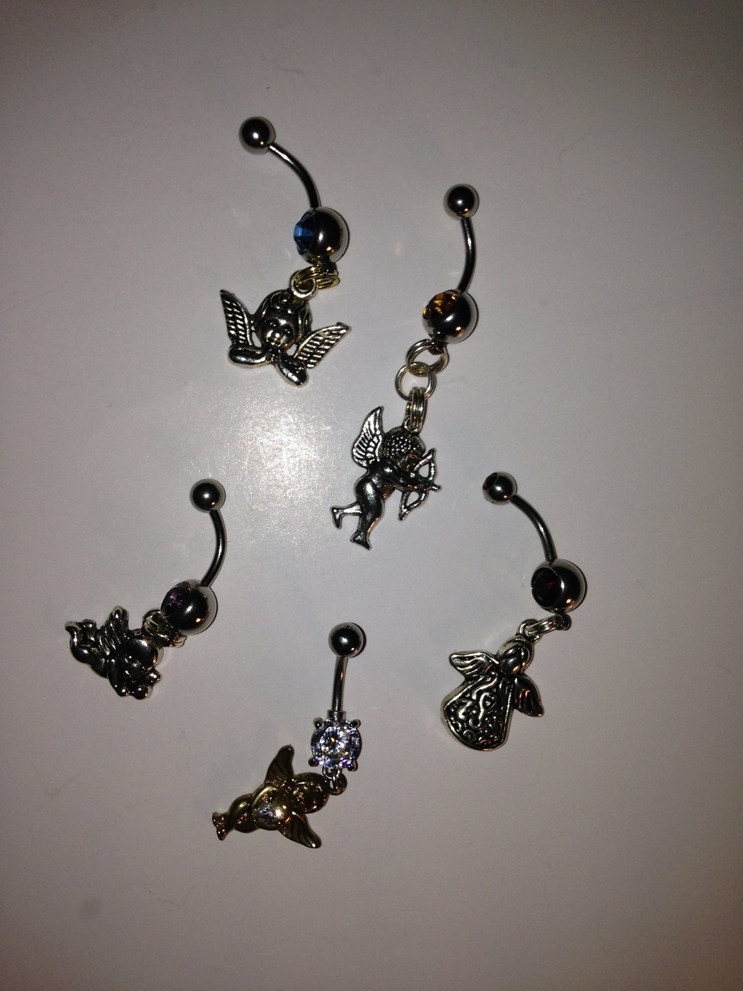 Dark Red, 2 Gem Cherub And Angel Dangle Belly Ring